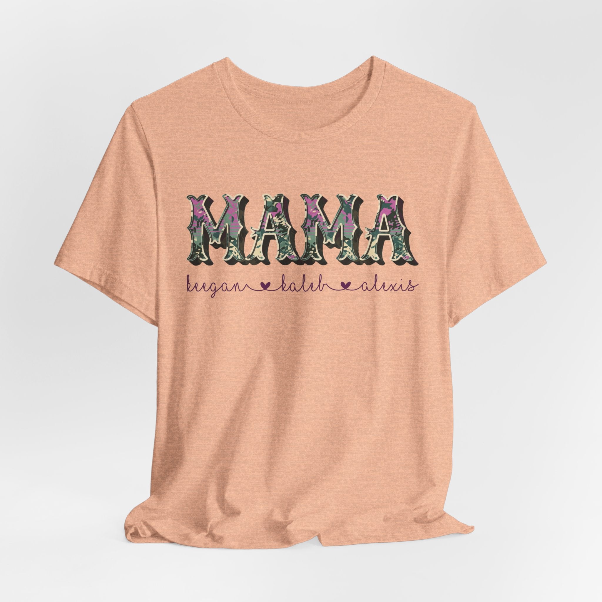 Personalized Purple Camo MAMA Shirt with Kids Names | Custom Mom Gift | Mother's Day Tee | Family Name Shirt