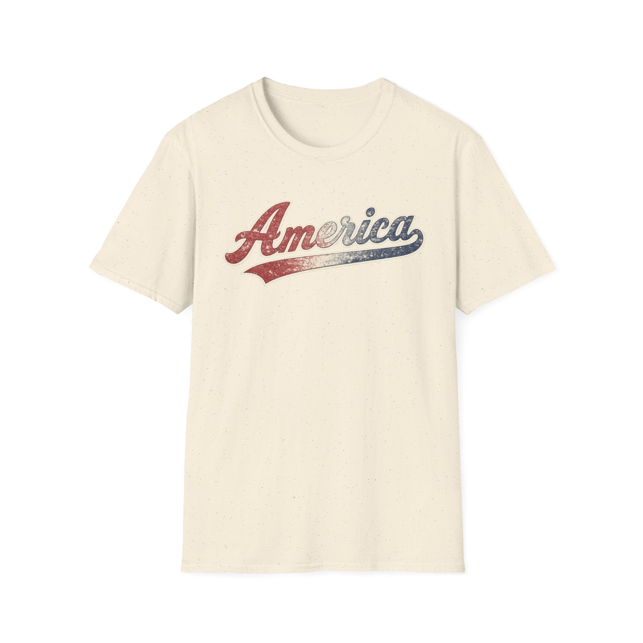 Vintage America Script Patriotic T-Shirt | Distressed Red White Blue Graphic Tee | USA Independence Day Shirt | Retro Americana Tee
