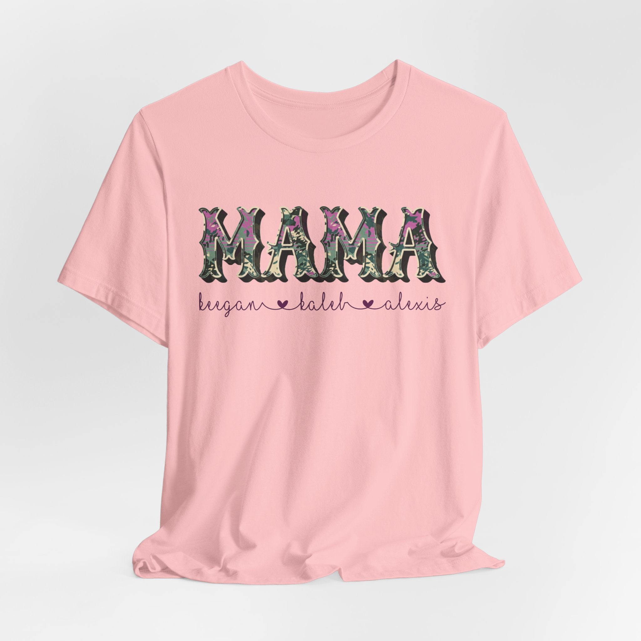 Personalized Purple Camo MAMA Shirt with Kids Names | Custom Mom Gift | Mother's Day Tee | Family Name Shirt