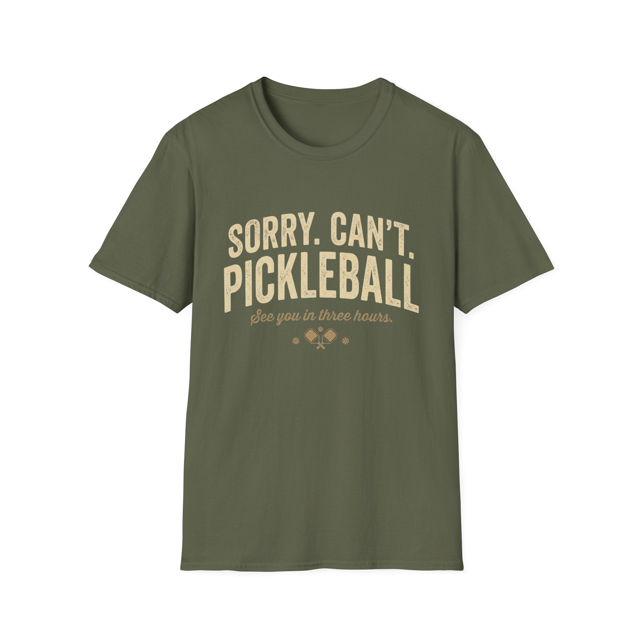 “Sorry. Can’t. Pickleball.” Funny Pickleball Shirt | Vintage Pickleball Tee Unisex Softstyle T-Shirt