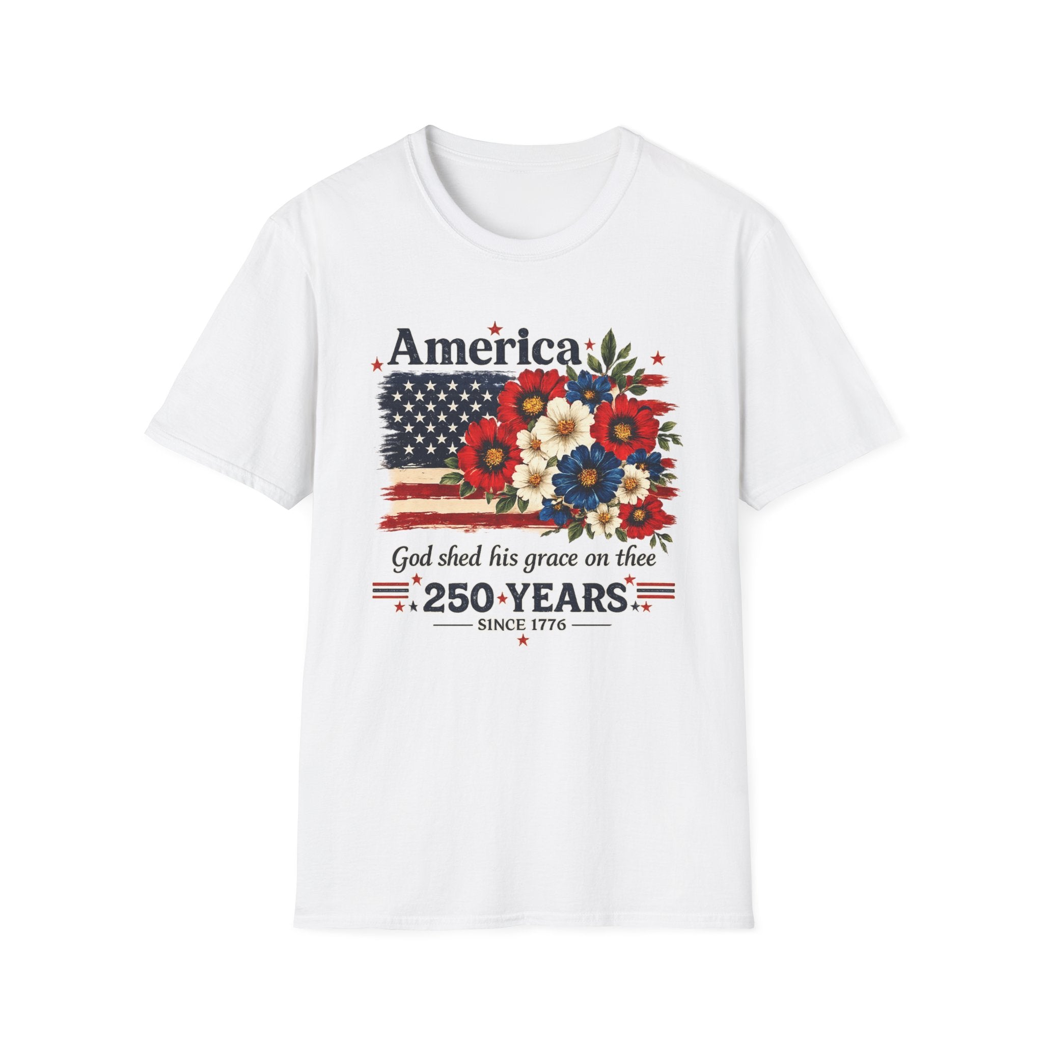 America 250 Years Shirt | God Shed His Grace on Thee Patriotic Floral Flag Tee