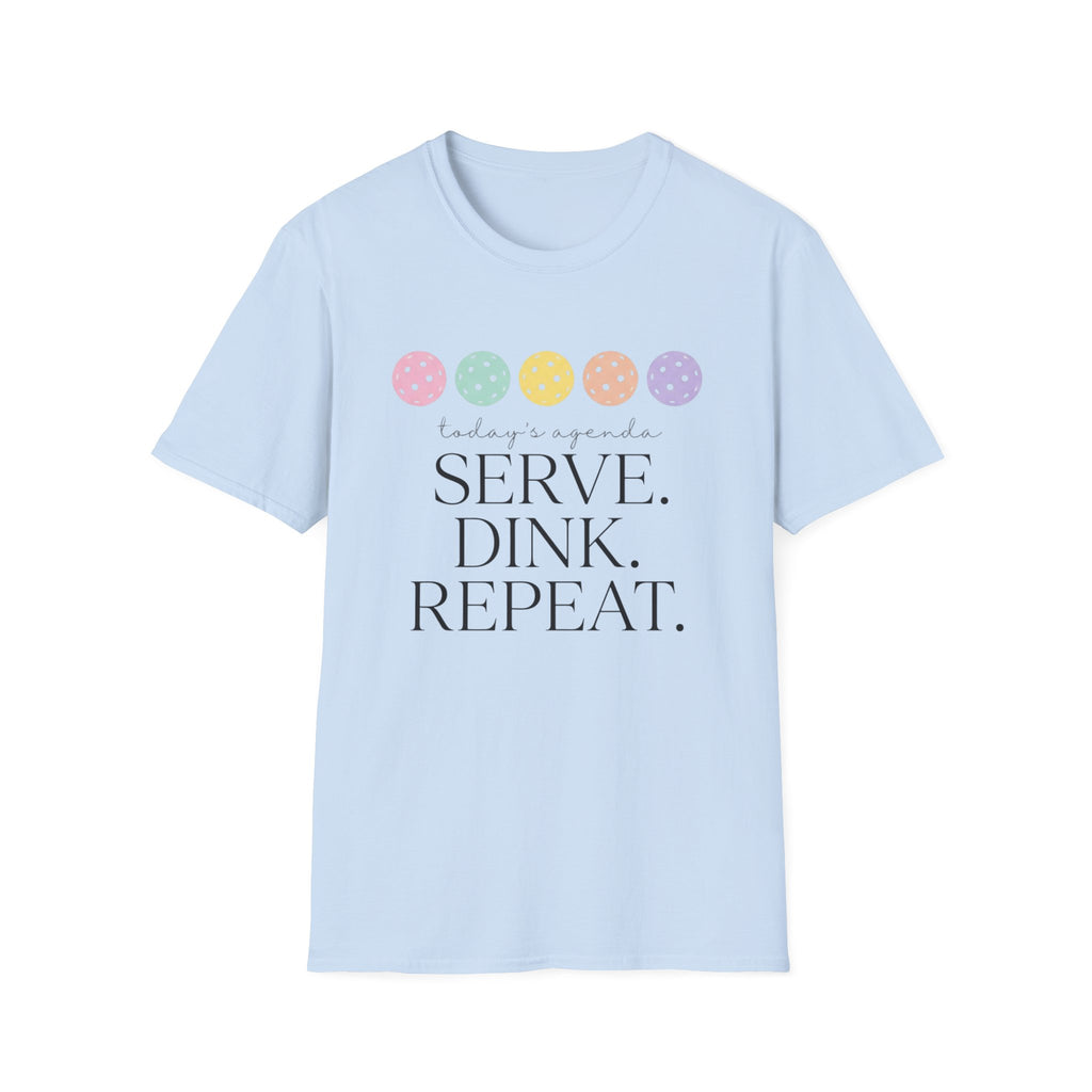 Today’s Agenda Serve Dink Repeat Pickleball Graphic T-Shirt | Cute Pastel Pickleball Tee for Women
