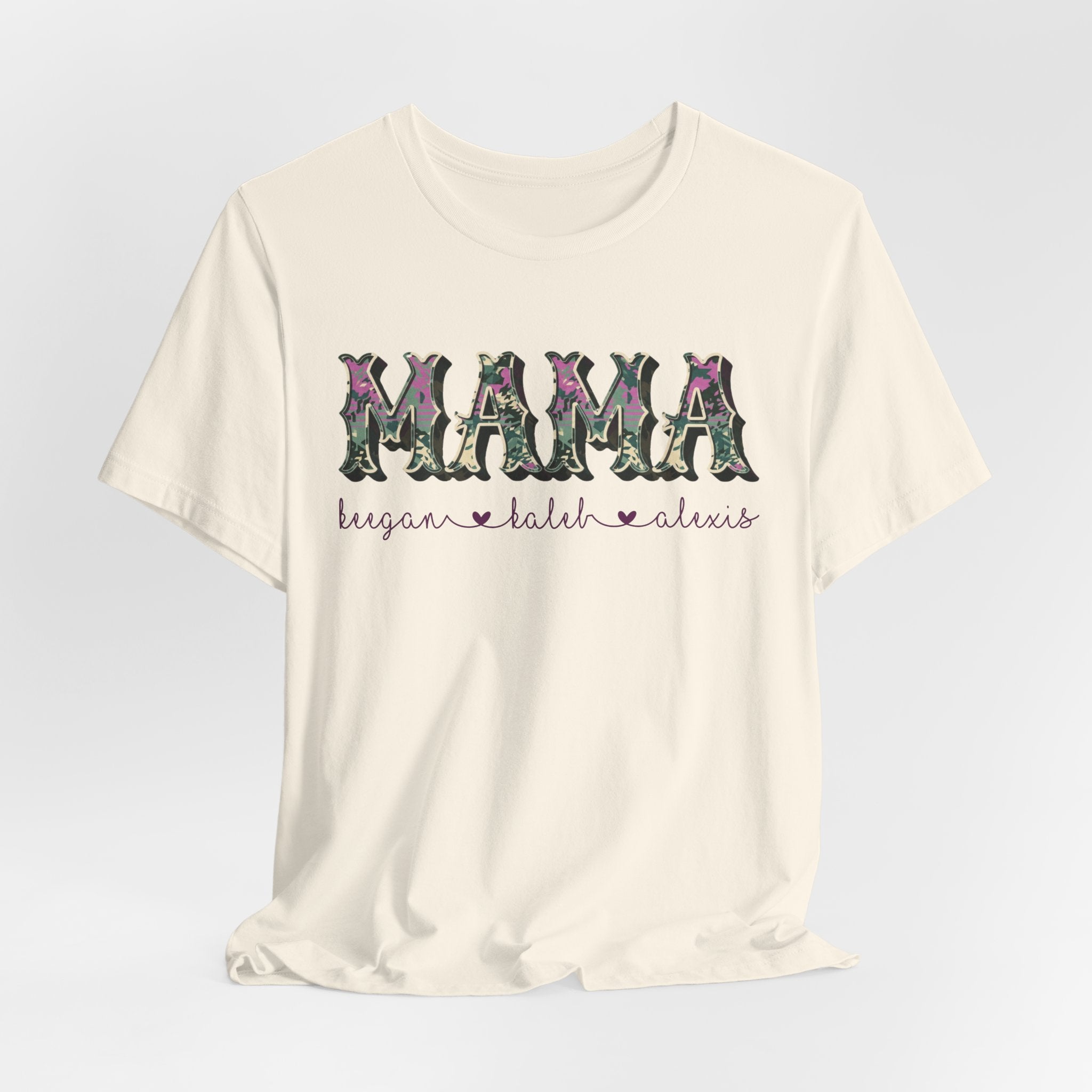 Personalized Purple Camo MAMA Shirt with Kids Names | Custom Mom Gift | Mother's Day Tee | Family Name Shirt