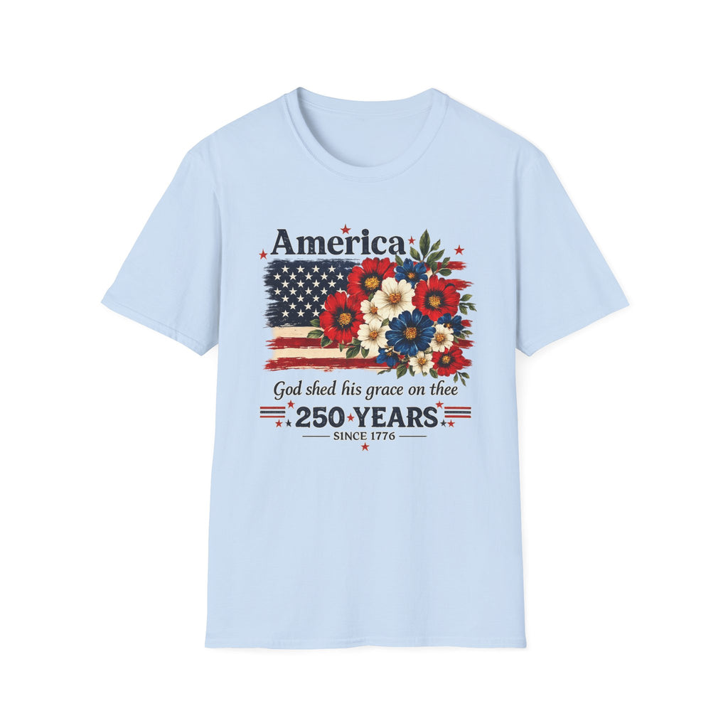 America 250 Years Shirt | God Shed His Grace on Thee Patriotic Floral Flag Tee