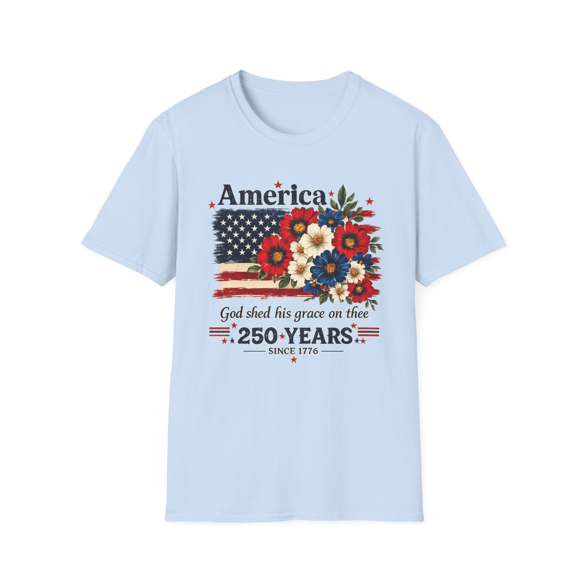 America 250 Years Shirt | God Shed His Grace on Thee Patriotic Floral Flag Tee