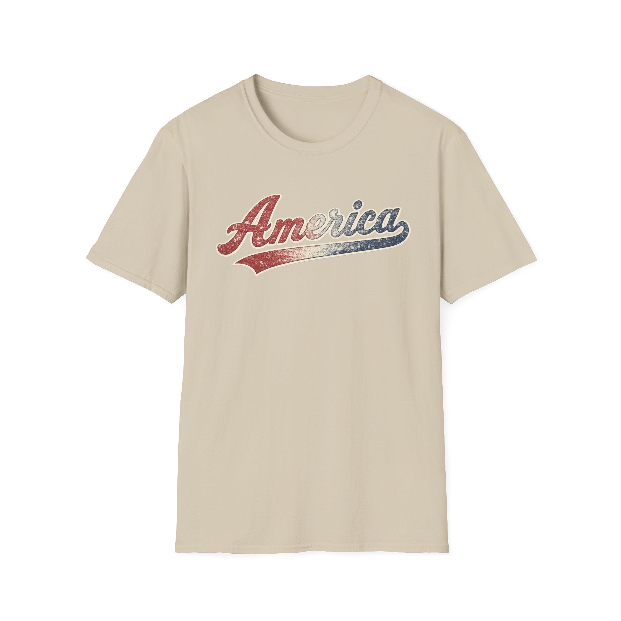 Vintage America Script Patriotic T-Shirt | Distressed Red White Blue Graphic Tee | USA Independence Day Shirt | Retro Americana Tee