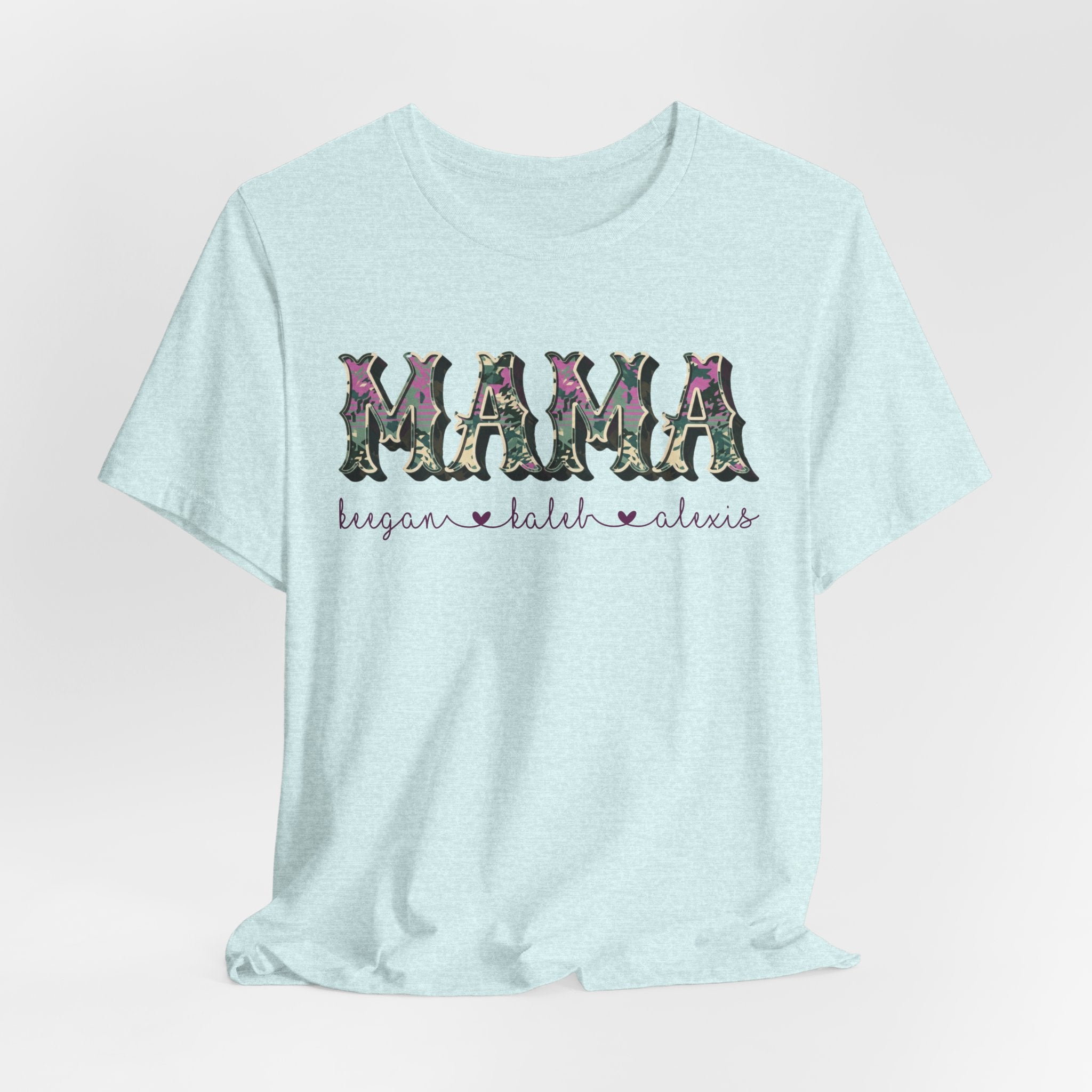 Personalized Purple Camo MAMA Shirt with Kids Names | Custom Mom Gift | Mother's Day Tee | Family Name Shirt