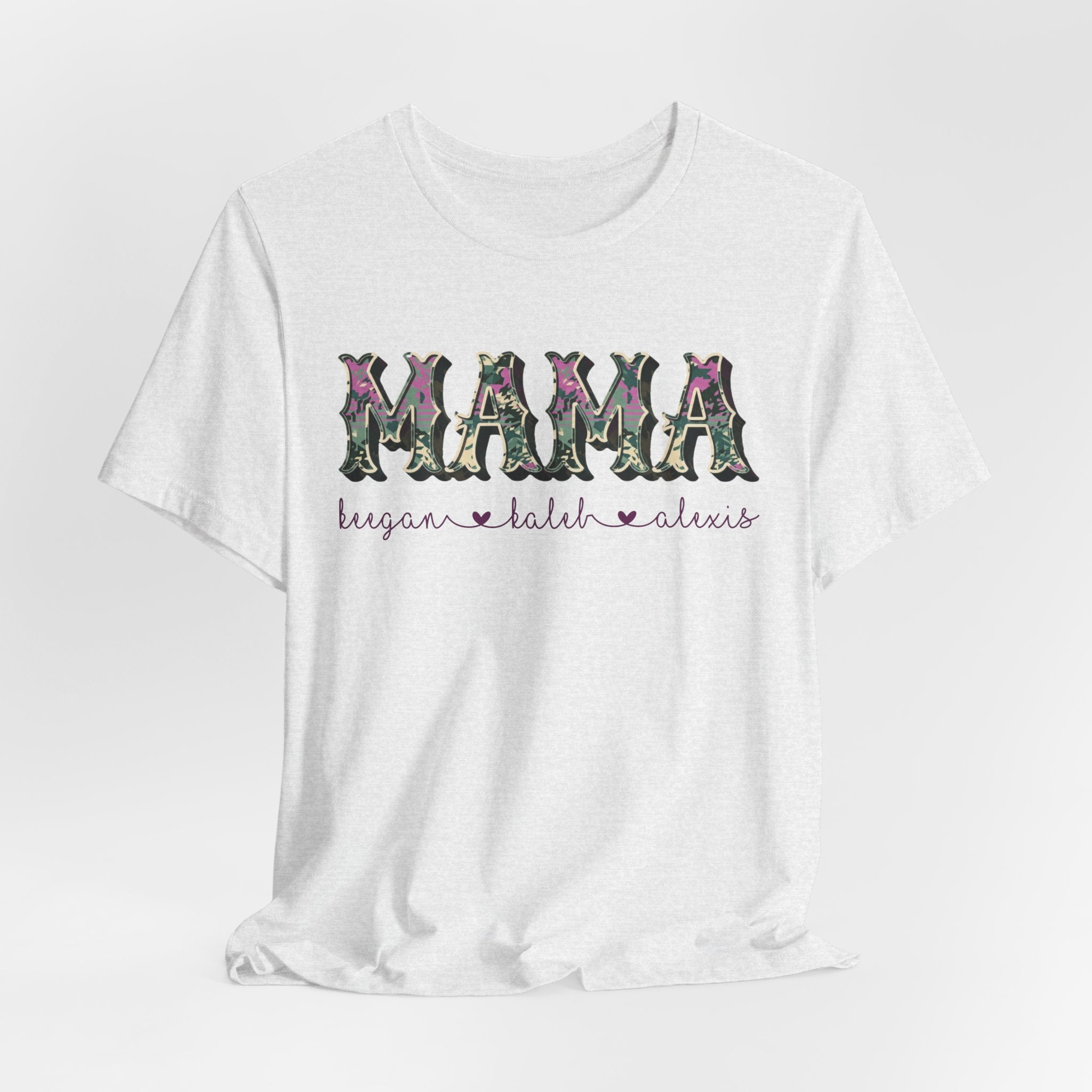 Personalized Purple Camo MAMA Shirt with Kids Names | Custom Mom Gift | Mother's Day Tee | Family Name Shirt