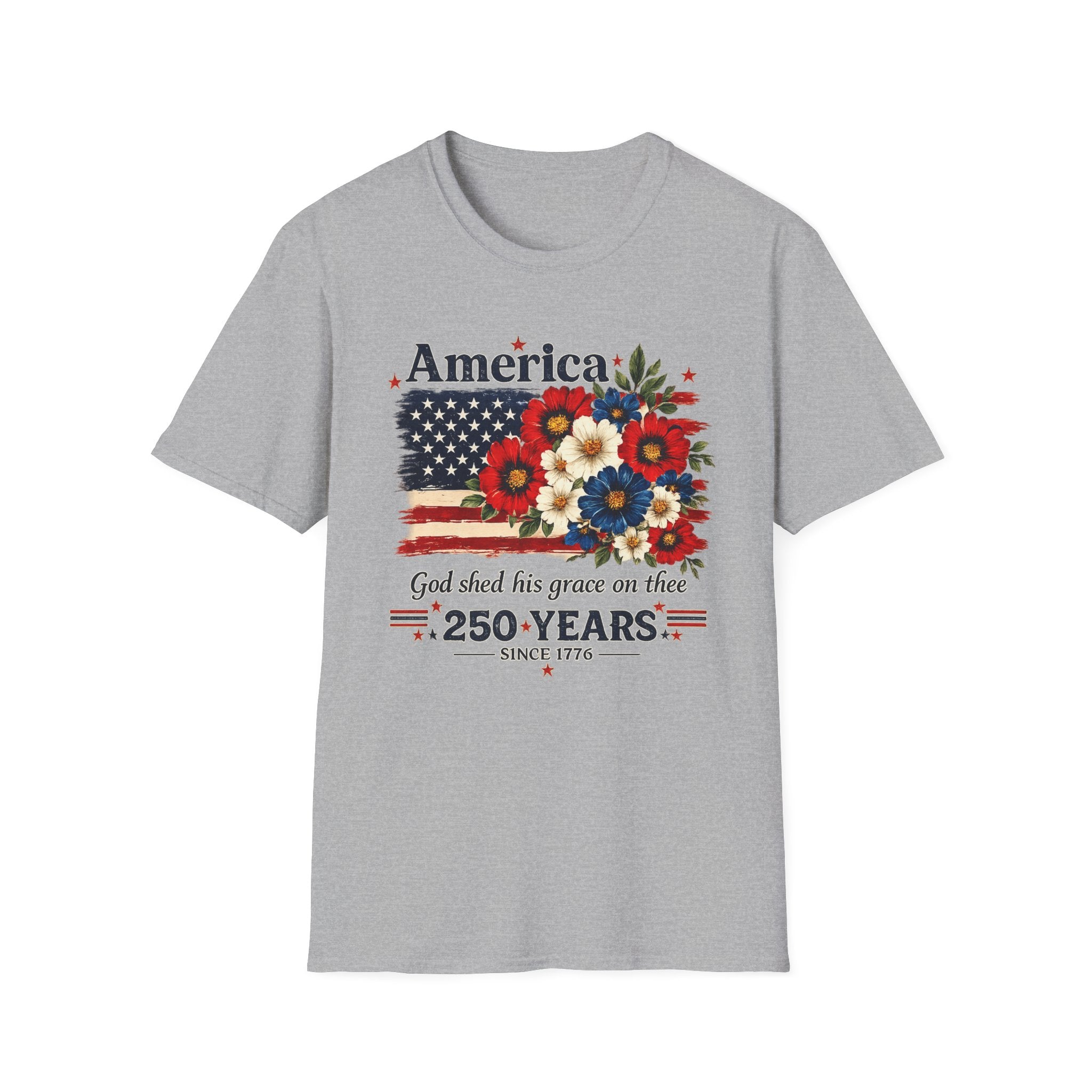 America 250 Years Shirt | God Shed His Grace on Thee Patriotic Floral Flag Tee