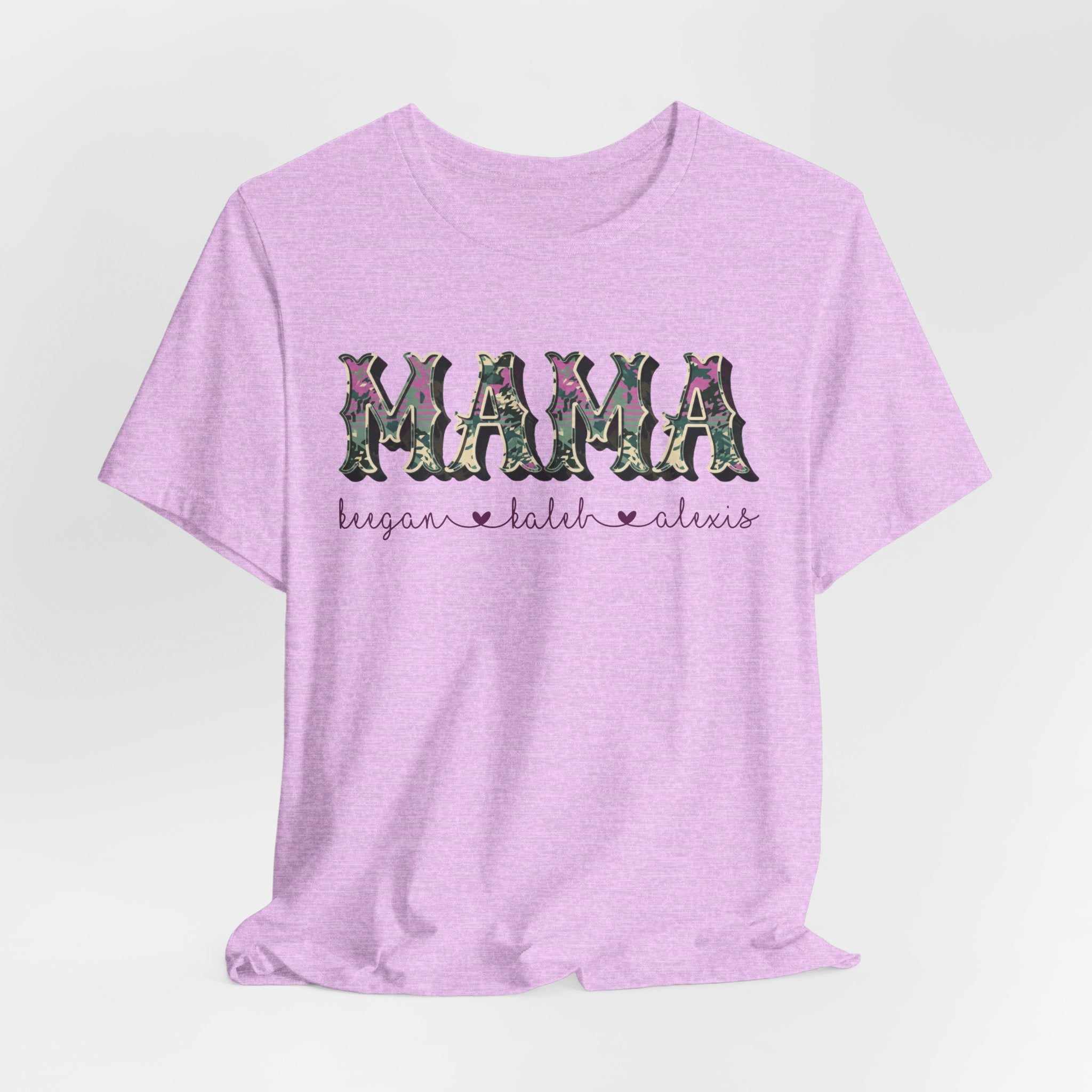 Personalized Purple Camo MAMA Shirt with Kids Names | Custom Mom Gift | Mother's Day Tee | Family Name Shirt