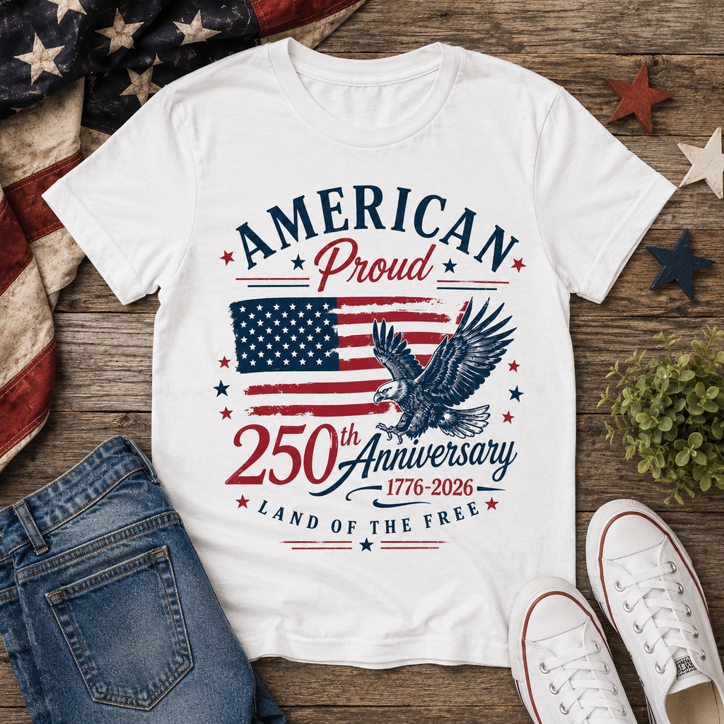 American Proud 250th Anniversary Shirt | 1776-2026 Patriotic USA Tee | Land of the Free Graphic T-Shirt
