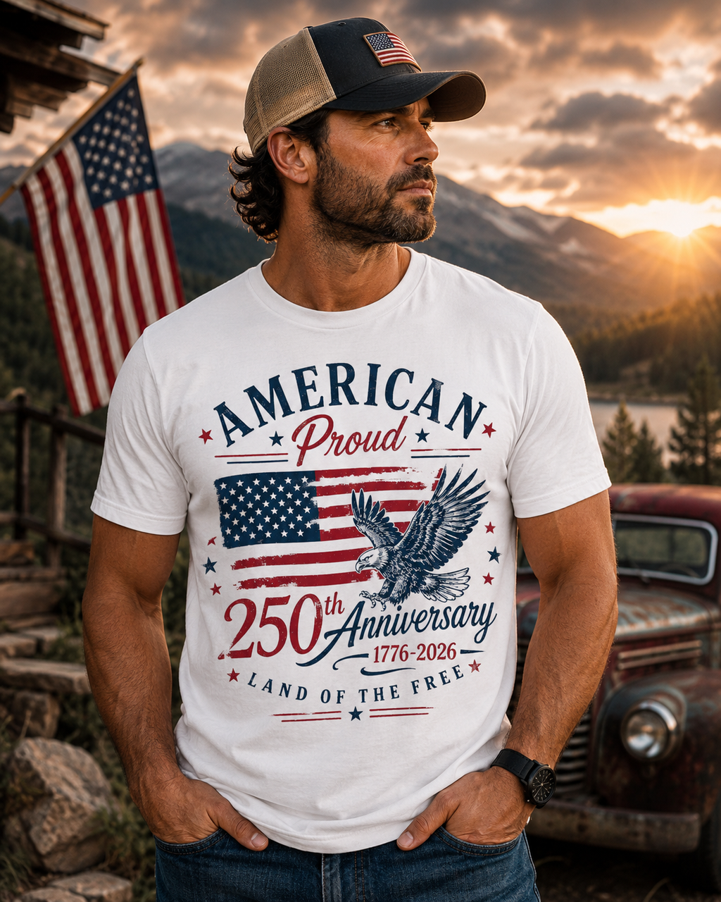 American Proud 250th Anniversary Shirt | 1776-2026 Patriotic USA Tee | Land of the Free Graphic T-Shirt