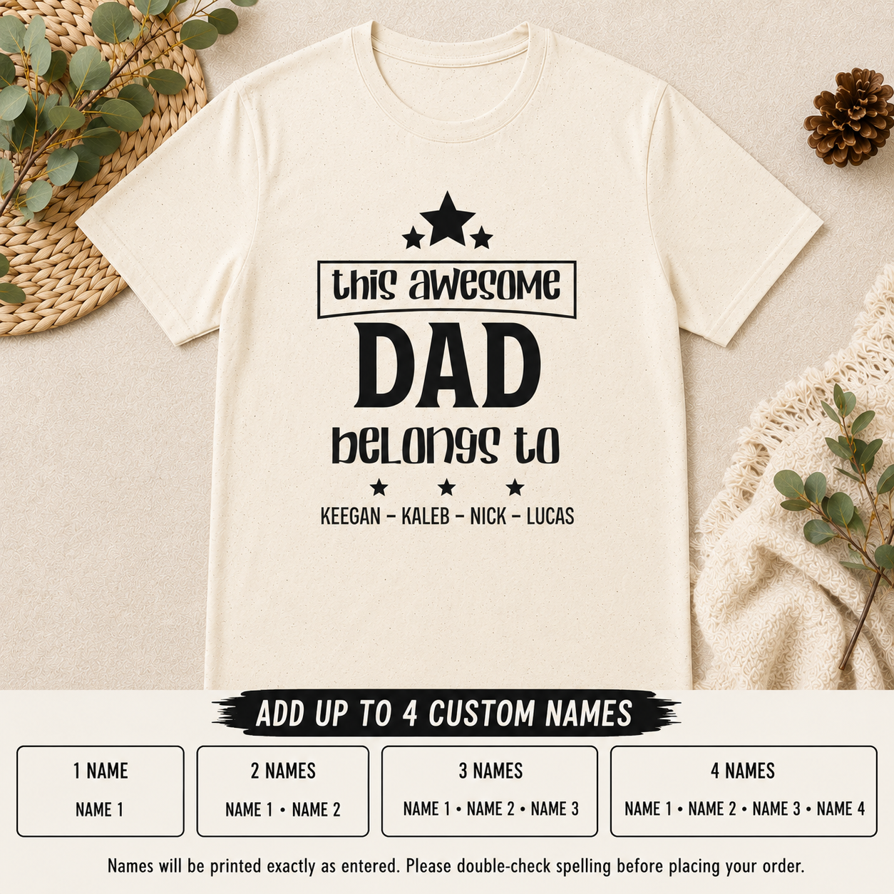Personalized Dad Shirt with Kids Names | This Awesome Dad Belongs To | Father's Day Gift