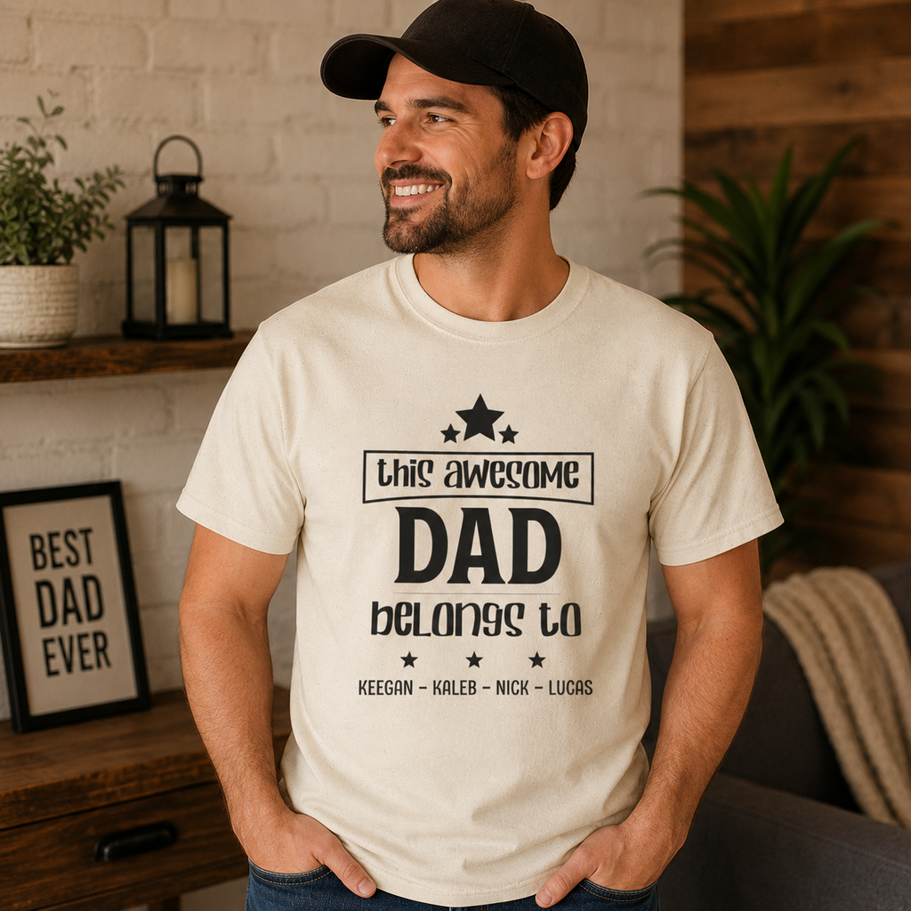 Personalized Dad Shirt with Kids Names | This Awesome Dad Belongs To | Father's Day Gift