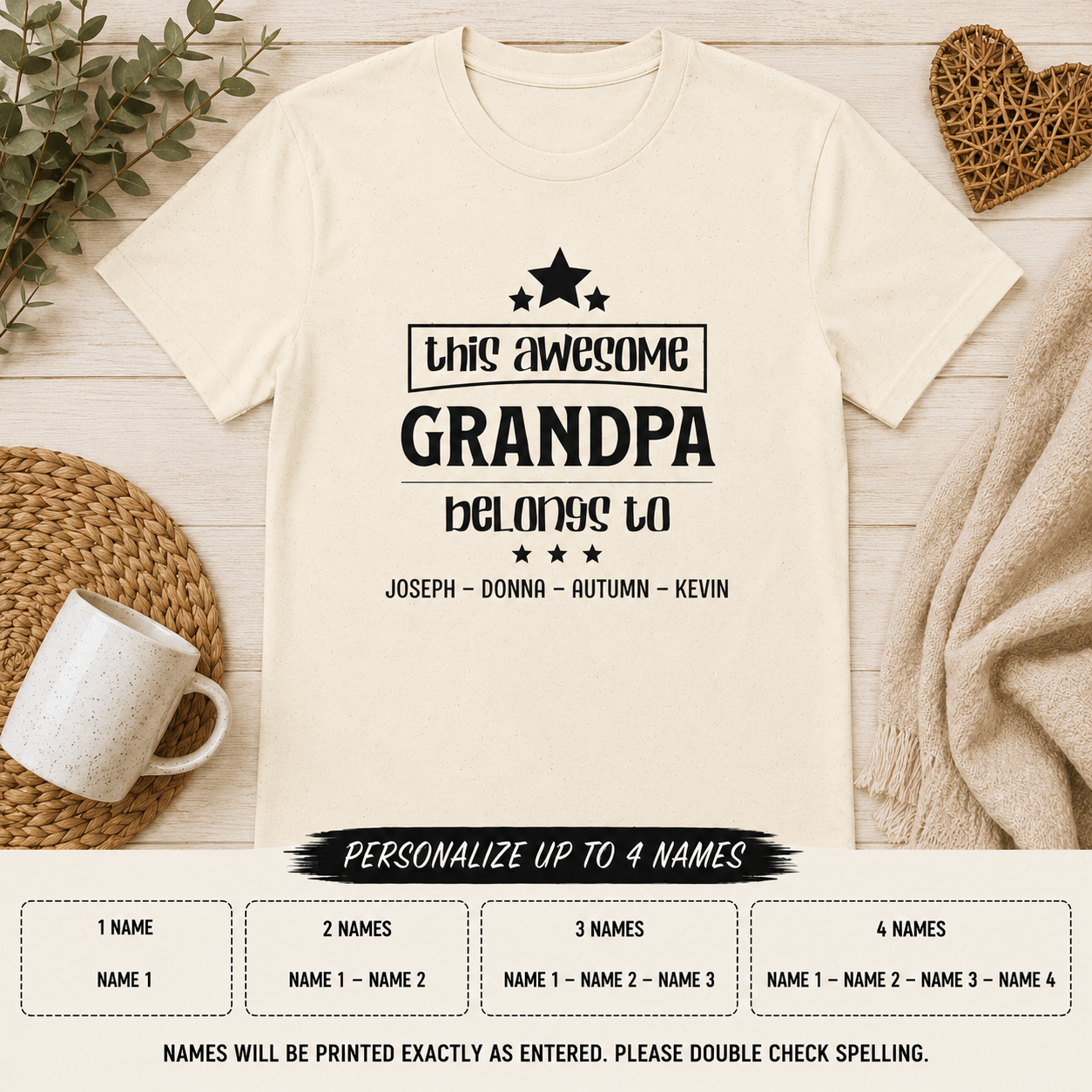 Personalized This Awesome Grandpa Belongs To Shirt | Custom Grandkids Names Gift for Grandpa