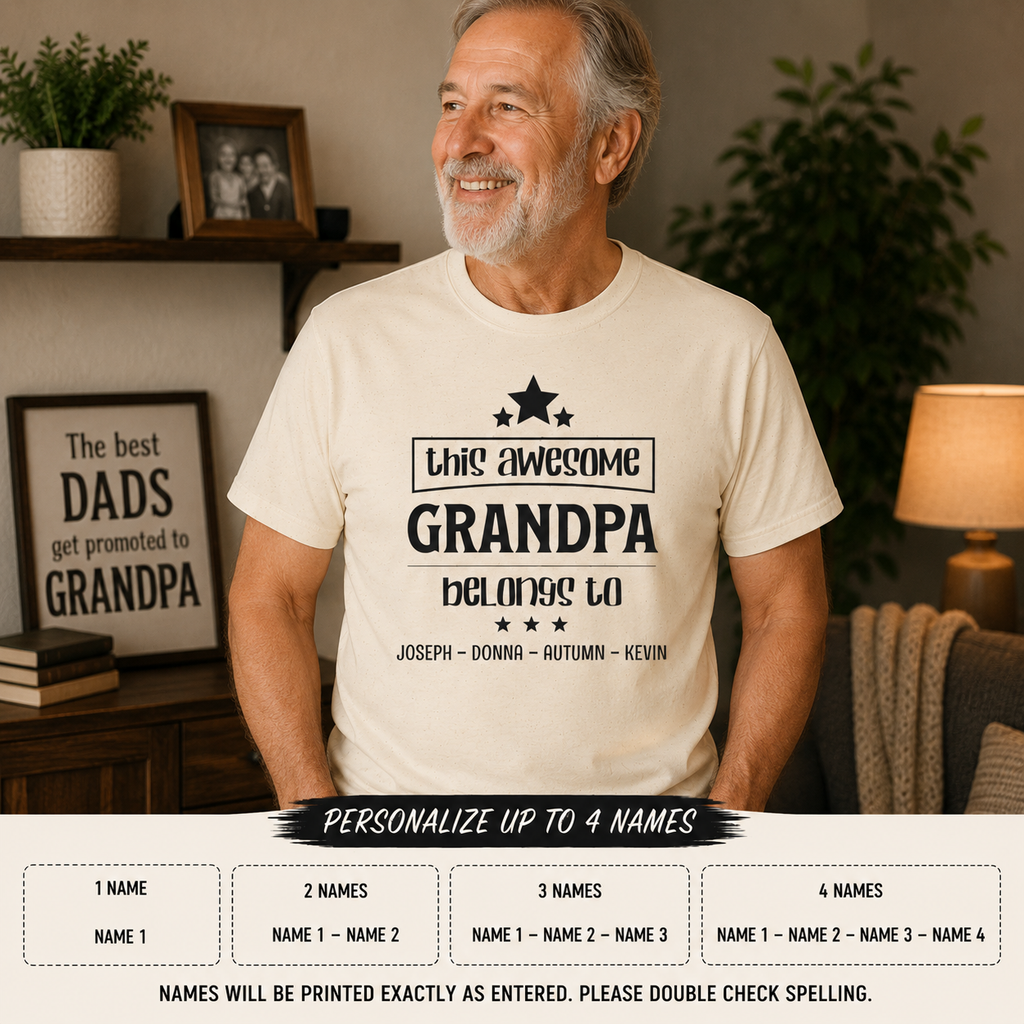 Personalized This Awesome Grandpa Belongs To Shirt | Custom Grandkids Names Gift for Grandpa