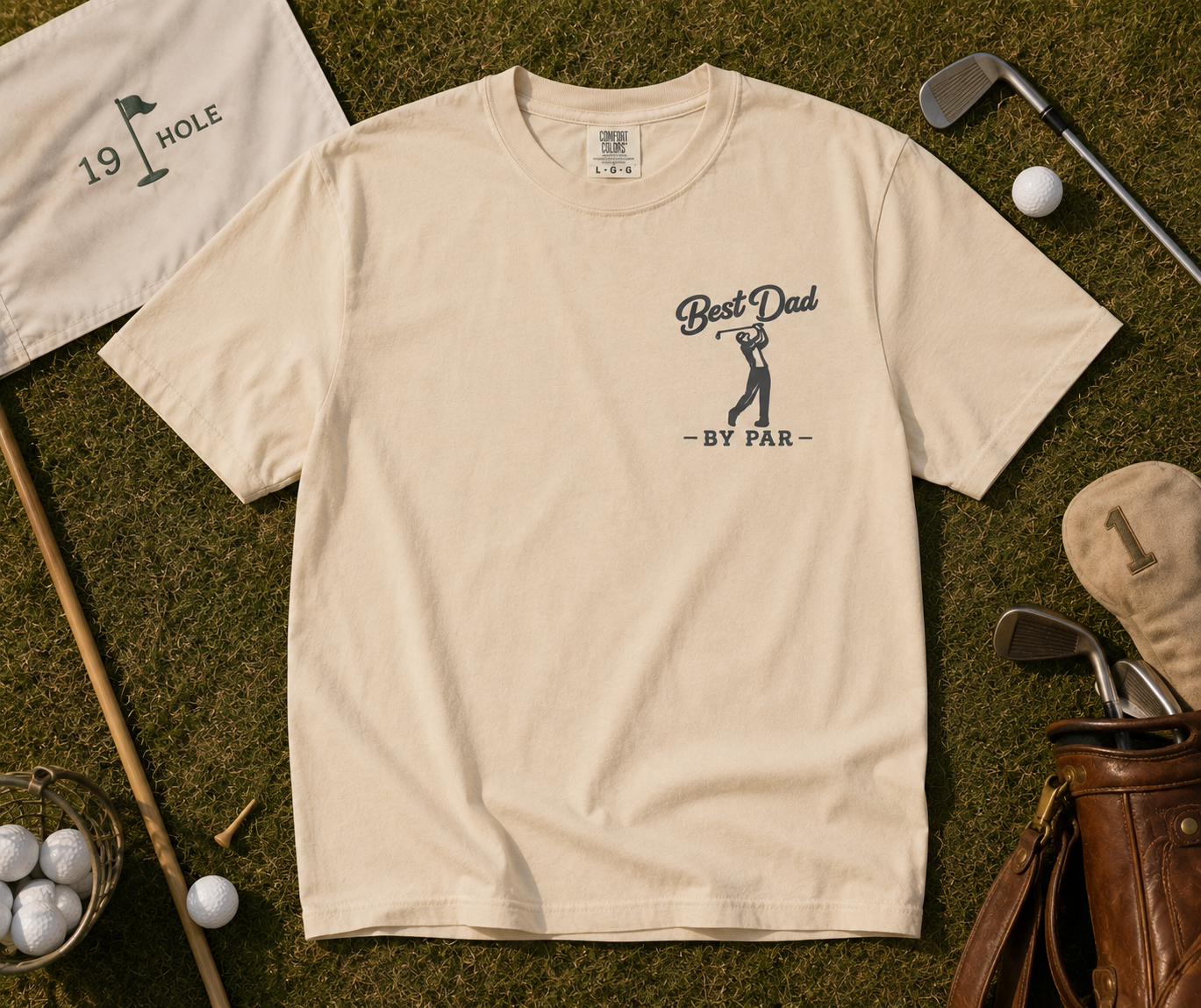 Best Dad By Par Golf Shirt | Funny Golf Dad T-Shirt | Father’s Day Golf Tee | Left Chest Graphic Dad Shirt | Comfort Colors Style Tee