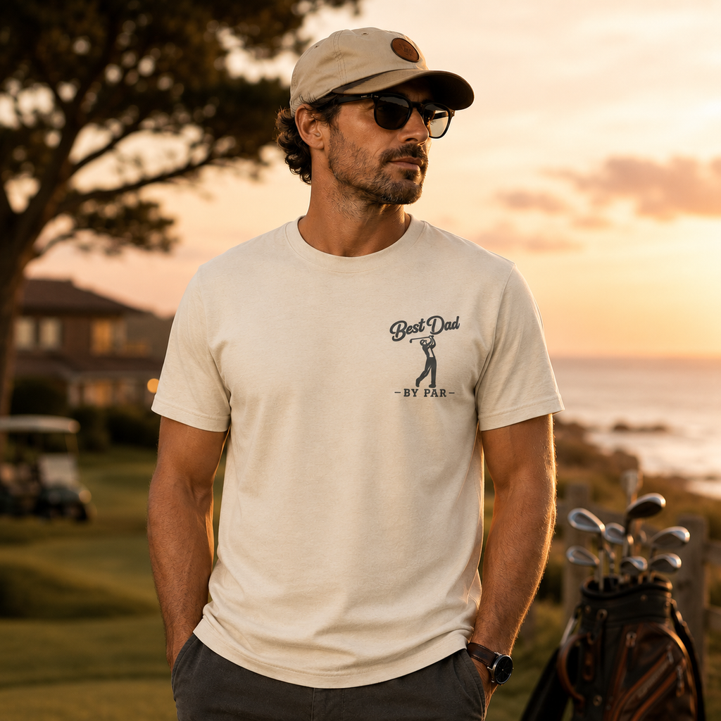 Best Dad By Par Golf Shirt | Funny Golf Dad T-Shirt | Father’s Day Golf Tee | Left Chest Graphic Dad Shirt | Comfort Colors Style Tee