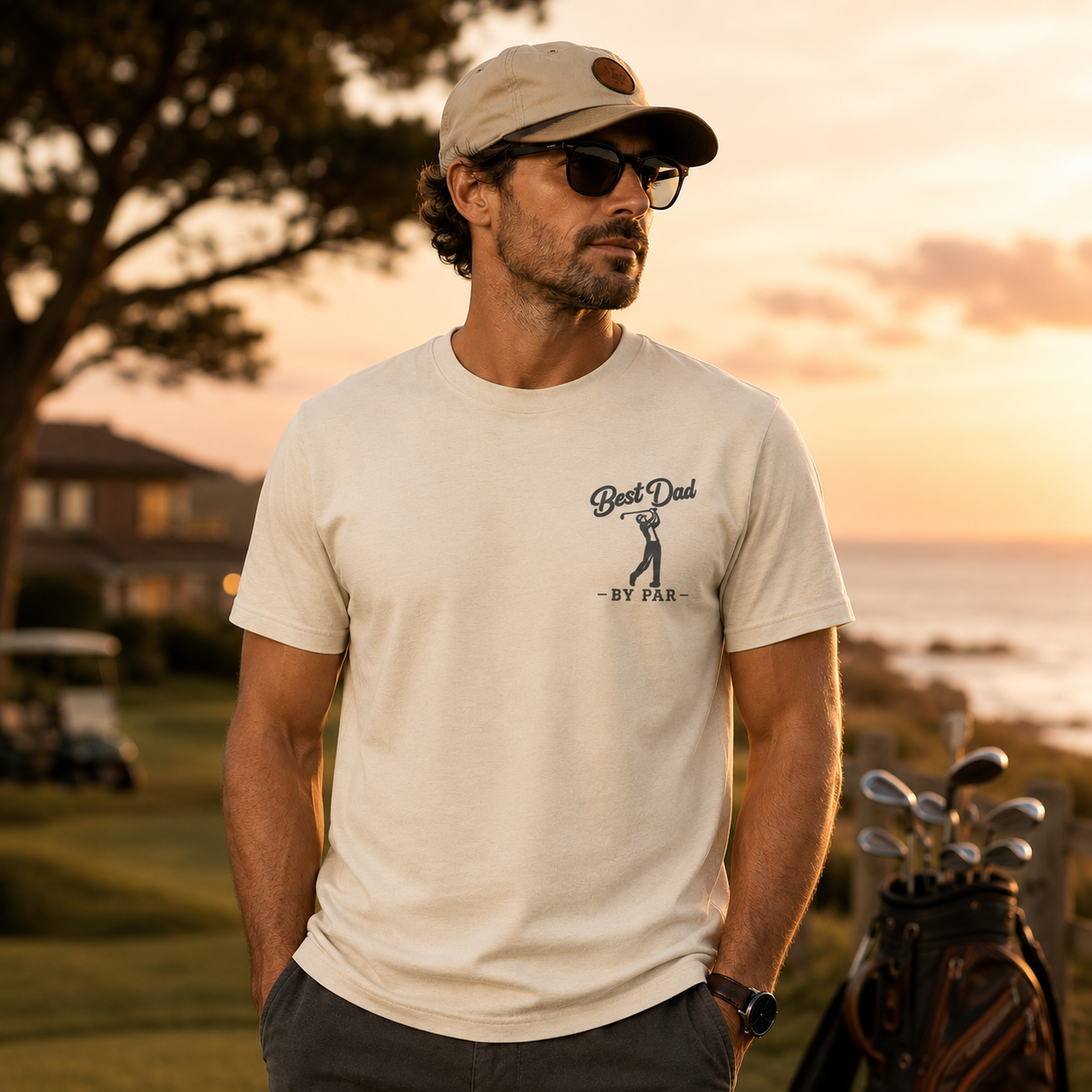 Best Dad By Par Golf Shirt | Funny Golf Dad T-Shirt | Father’s Day Golf Tee | Left Chest Graphic Dad Shirt | Comfort Colors Style Tee