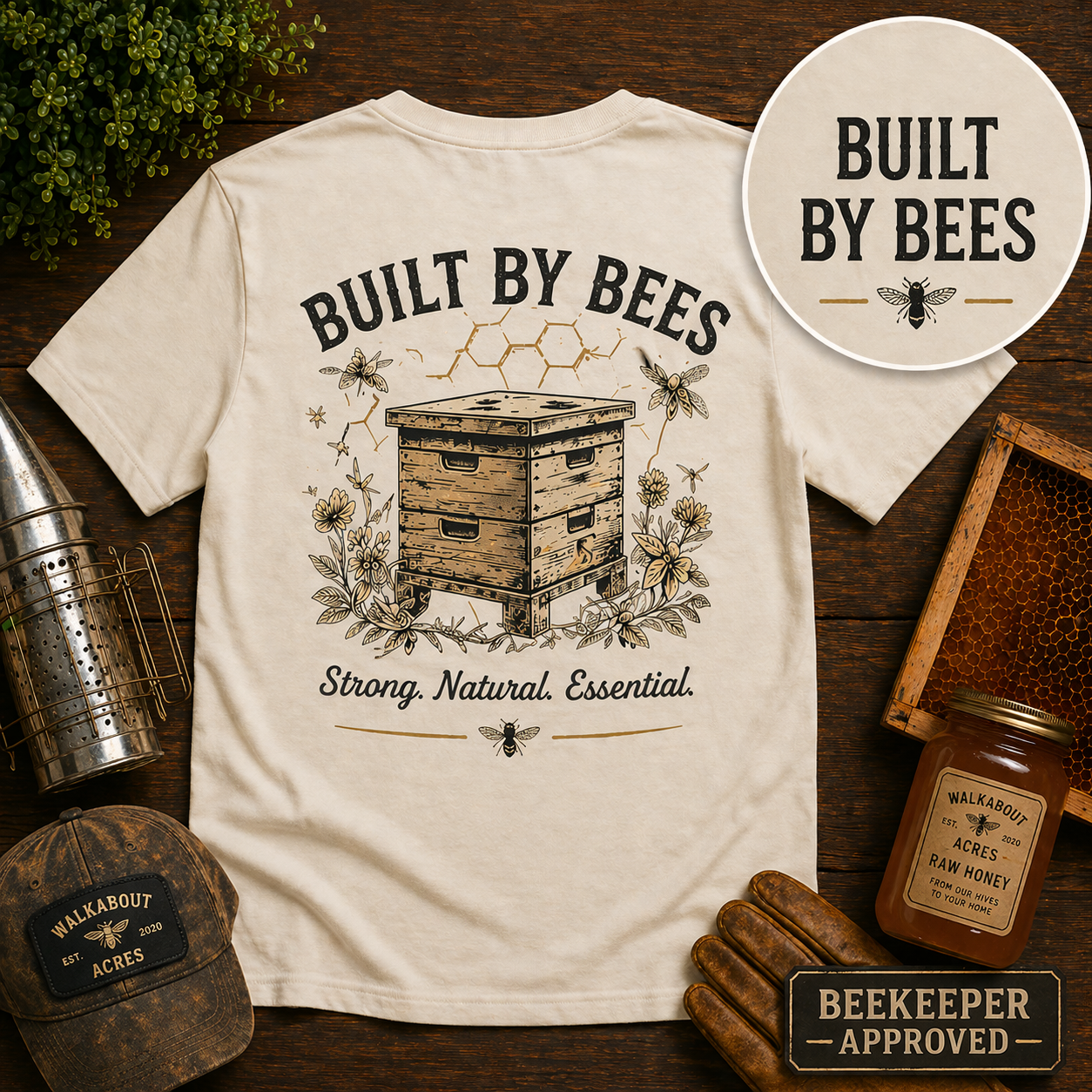 Built by Bees Beekeeper T-Shirt | Rustic Beekeeping Shirt | Bee Keeper Tee