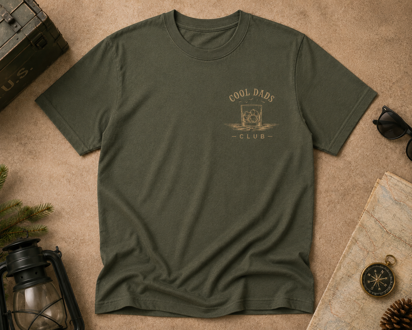 Cool Dads Club Whiskey Tee – Vintage Dad Shirt | Retro Whiskey Glass Graphic T-Shirt | Comfort Colors Military Green Tee | Father’s Day Gift for Dad