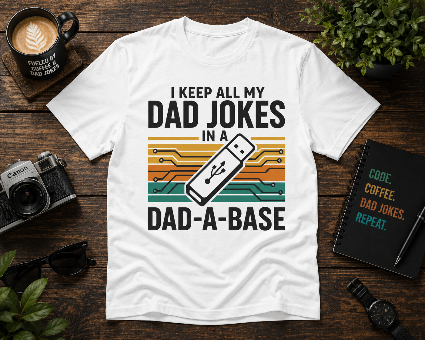 Dad-A-Base Funny Dad Shirt | Dad Joke USB Drive Tee | Nerdy Father’s Day Gift | Tech Dad Graphic T-Shirt | Computer Geek Dad Tee