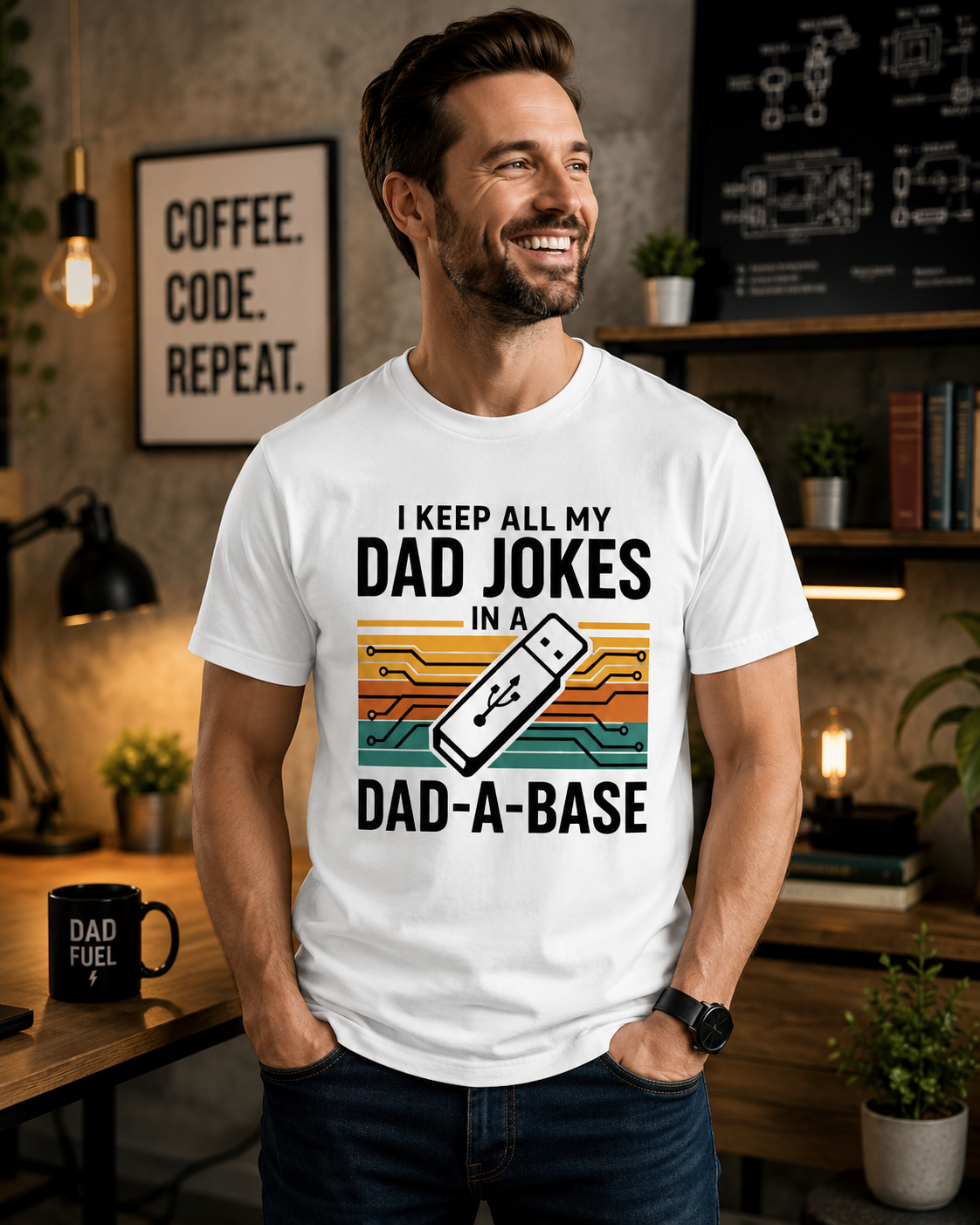 Dad-A-Base Funny Dad Shirt | Dad Joke USB Drive Tee | Nerdy Father’s Day Gift | Tech Dad Graphic T-Shirt | Computer Geek Dad Tee