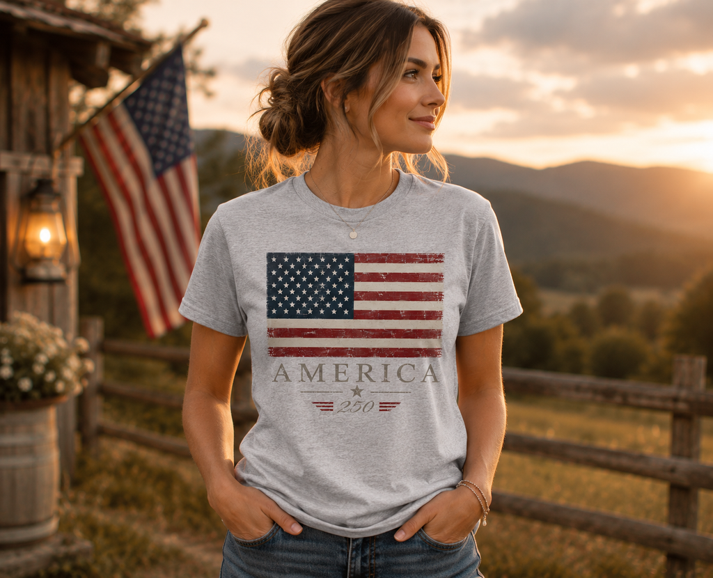 America 250 Vintage Flag T-Shirt | Patriotic USA Anniversary Tee | Americana Heritage Shirt