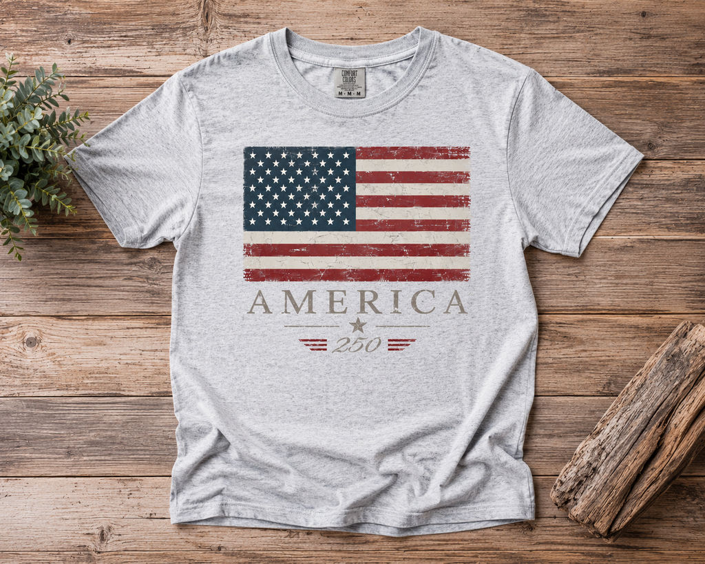 America 250 Vintage Flag T-Shirt | Patriotic USA Anniversary Tee | Americana Heritage Shirt