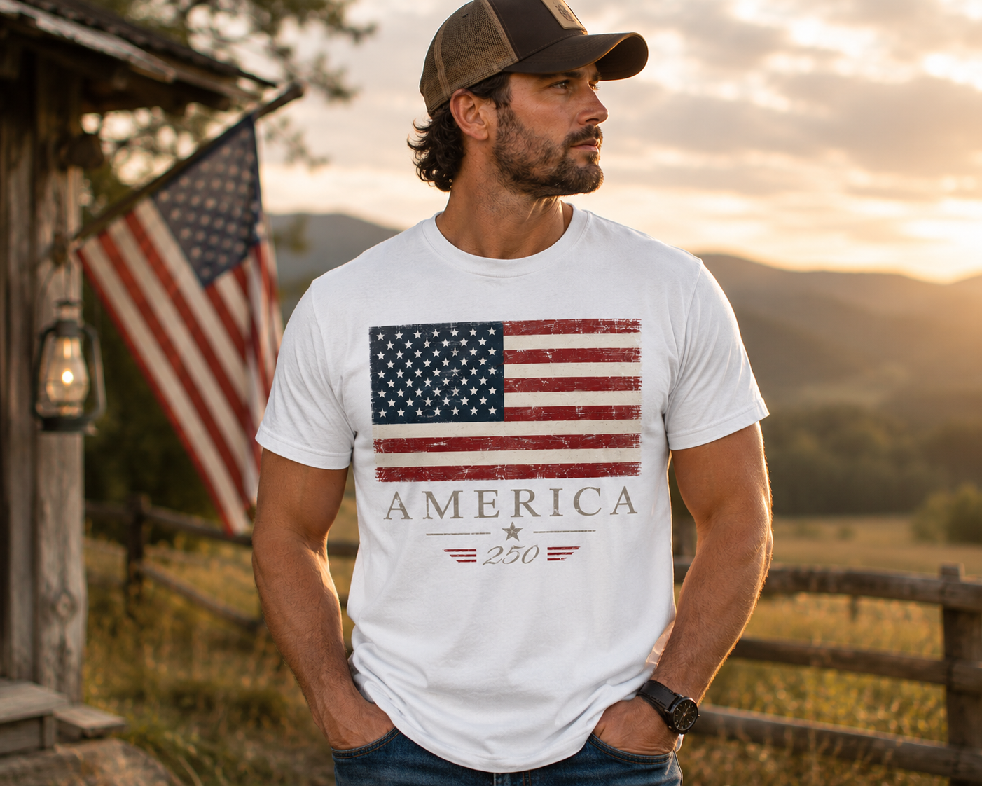 America 250 Vintage Flag T-Shirt | Patriotic USA Anniversary Tee | Americana Heritage Shirt