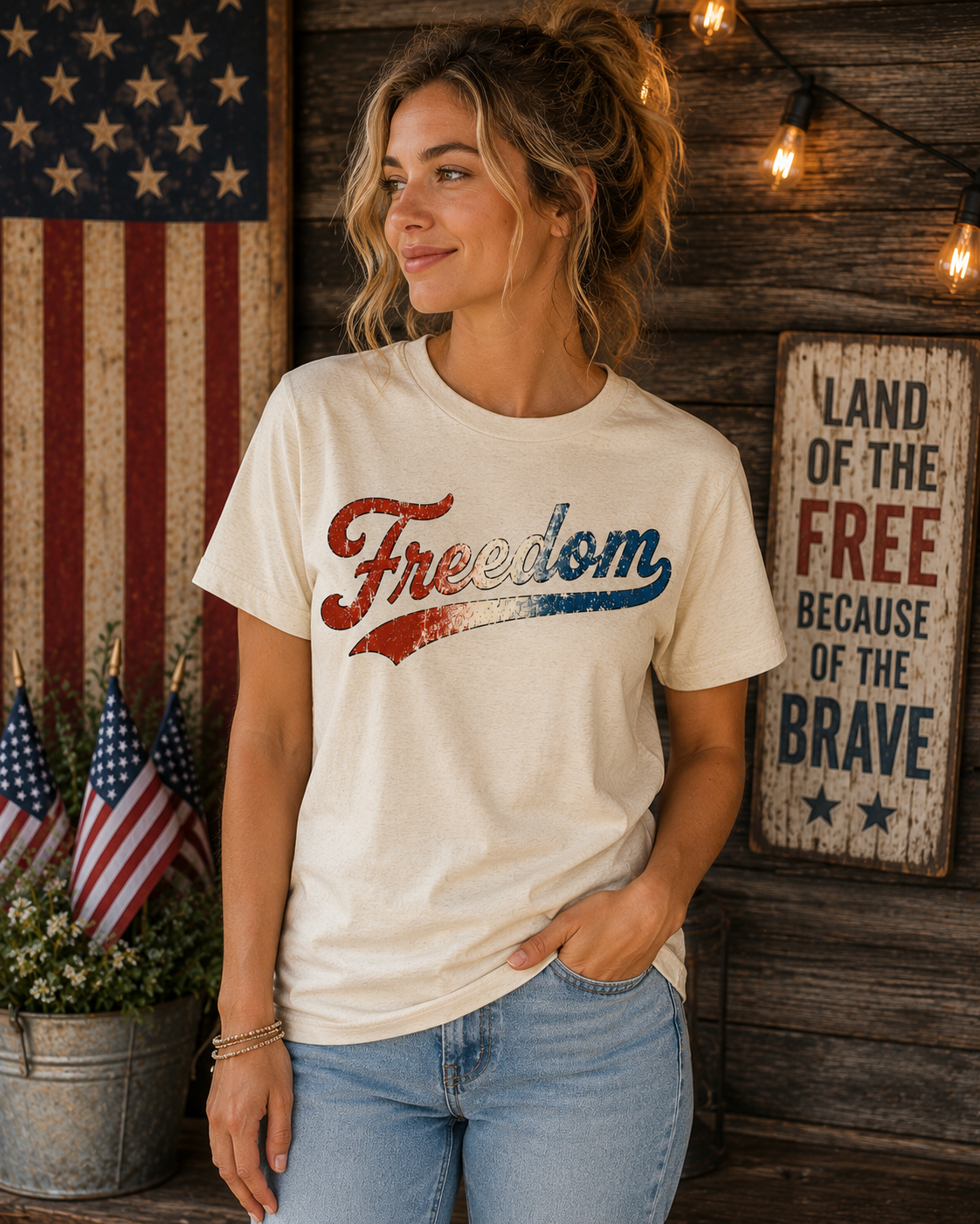Freedom Shirt | Vintage Patriotic Graphic Tee | Distressed Red White Blue Freedom T-Shirt | Retro Americana Independence Day Shirt