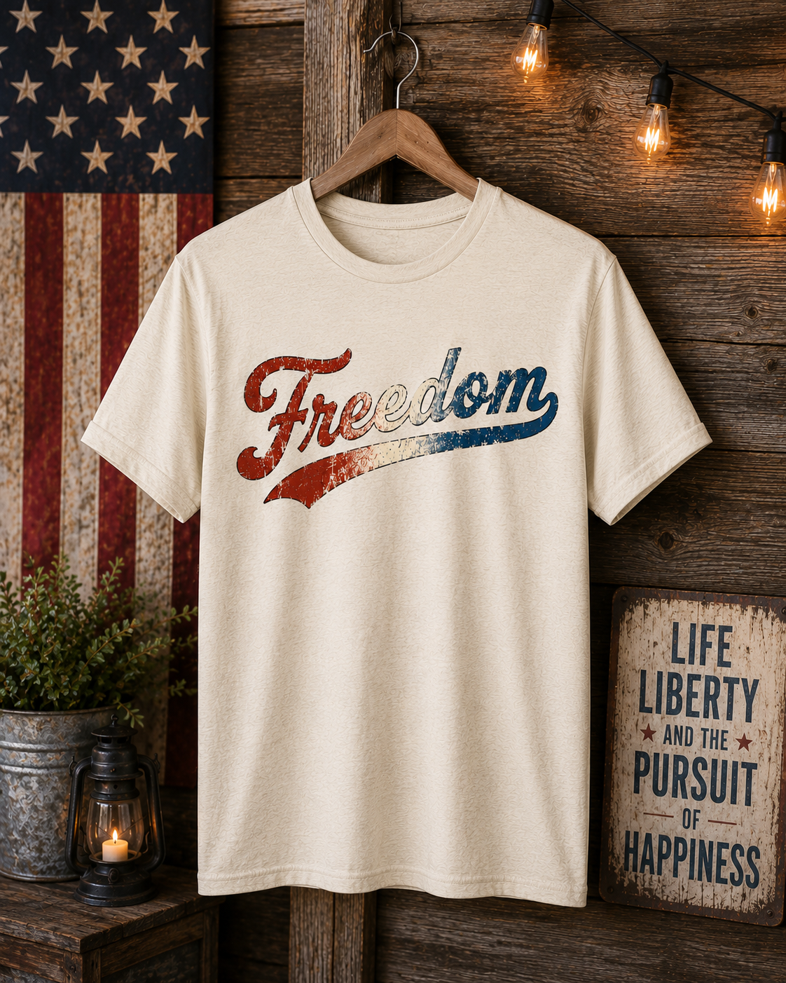 Freedom Shirt | Vintage Patriotic Graphic Tee | Distressed Red White Blue Freedom T-Shirt | Retro Americana Independence Day Shirt