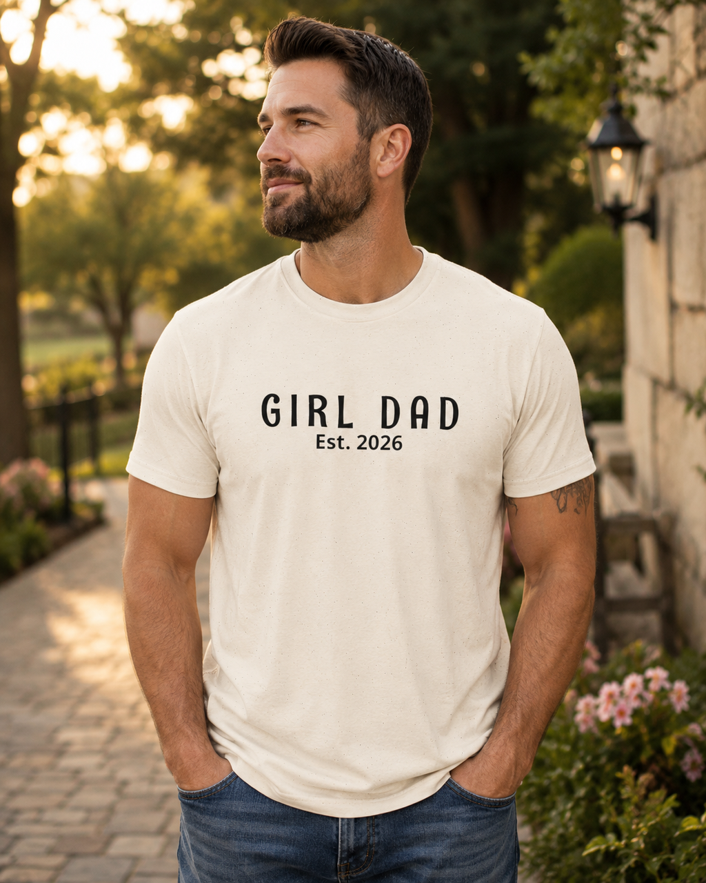 Personalized “Girl Dad Est. 2026” Minimalist Fatherhood T-Shirt | Modern Dad Tee | New Dad Gift | Sport Grey Graphic Shirt