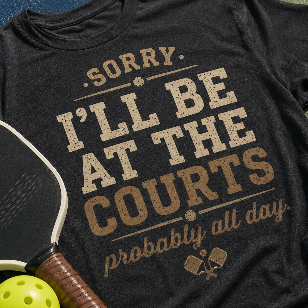 Sorry I’ll Be At The Courts Pickleball Shirt | Funny Pickleball Tee | Vintage Pickleball Graphic T-Shirt