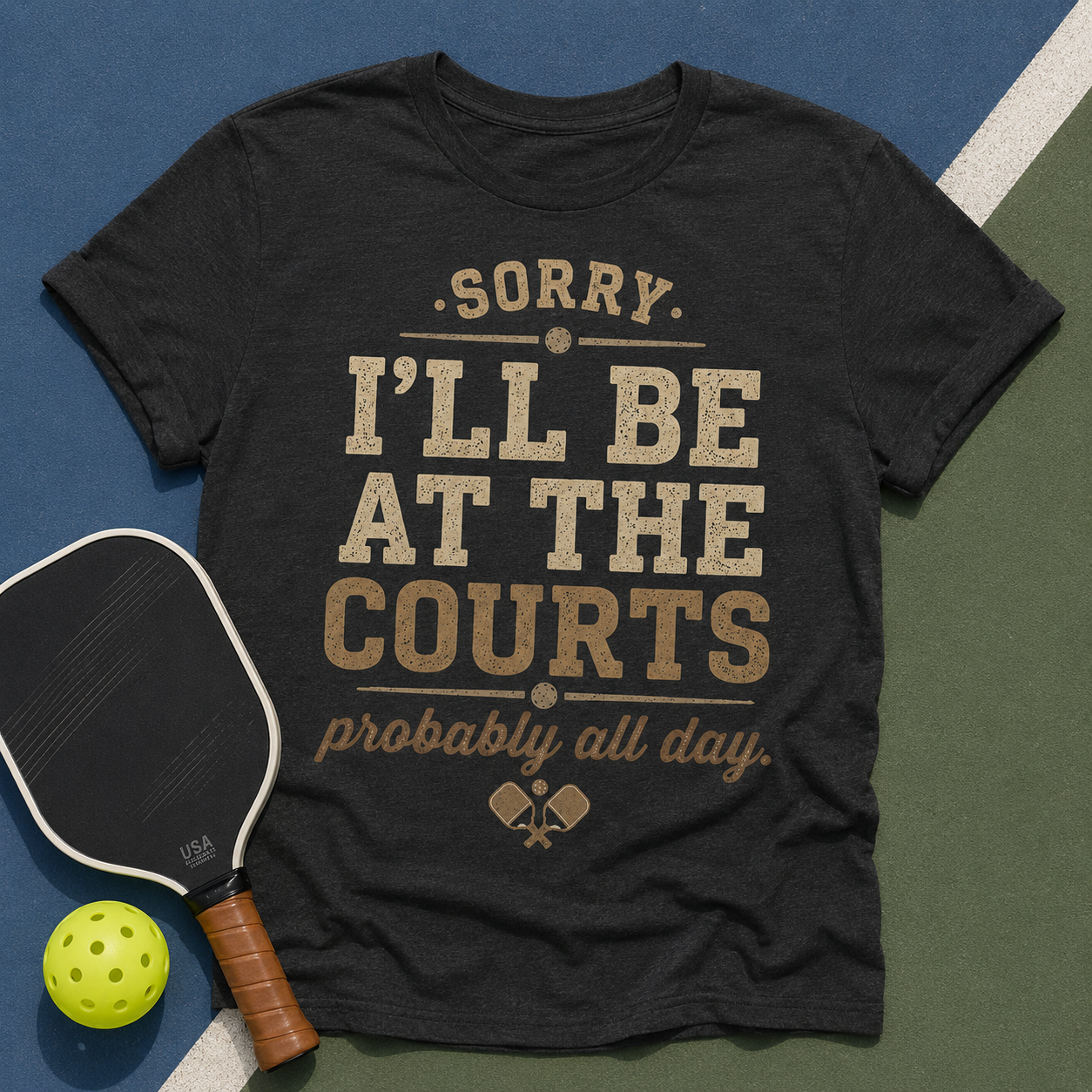 Sorry I’ll Be At The Courts Pickleball Shirt | Funny Pickleball Tee | Vintage Pickleball Graphic T-Shirt