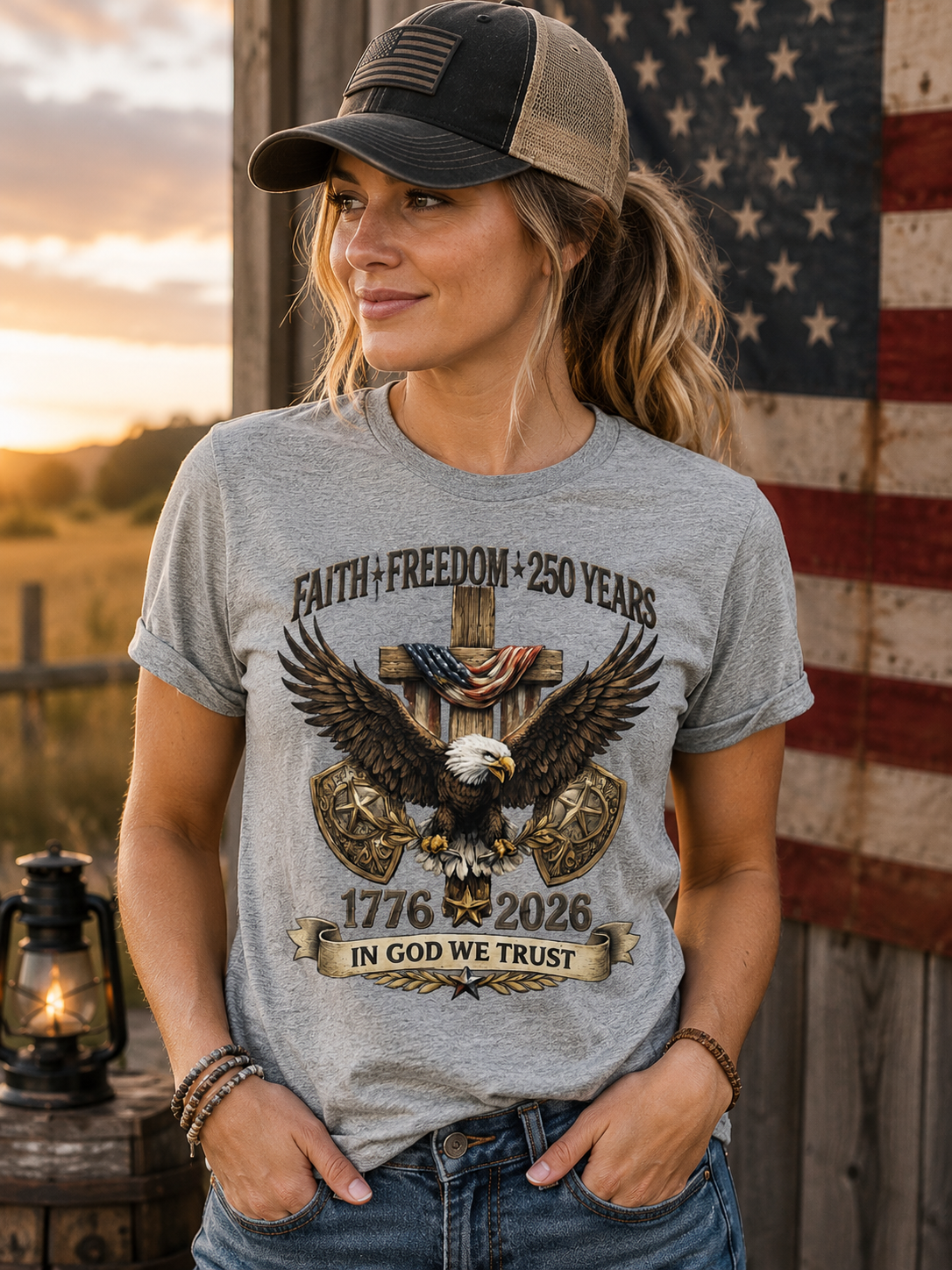 Faith Freedom 250 Years Shirt | In God We Trust Patriotic Eagle Tee | America 1776–2026 Anniversary Shirt