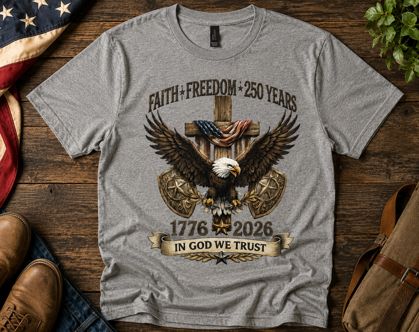 Faith Freedom 250 Years Shirt | In God We Trust Patriotic Eagle Tee | America 1776–2026 Anniversary Shirt