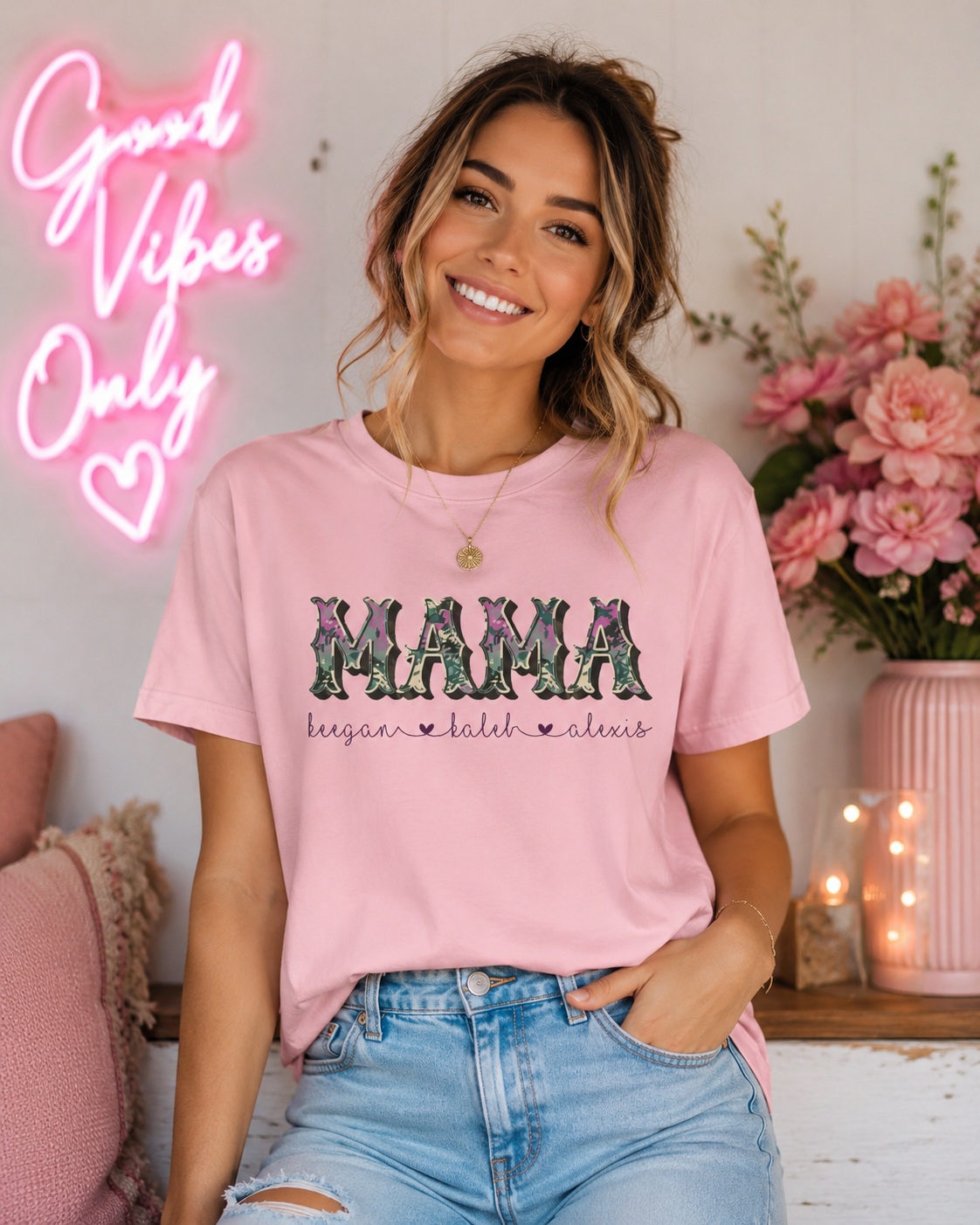 Personalized Purple Camo MAMA Shirt with Kids Names | Custom Mom Gift | Mother's Day Tee | Family Name Shirt