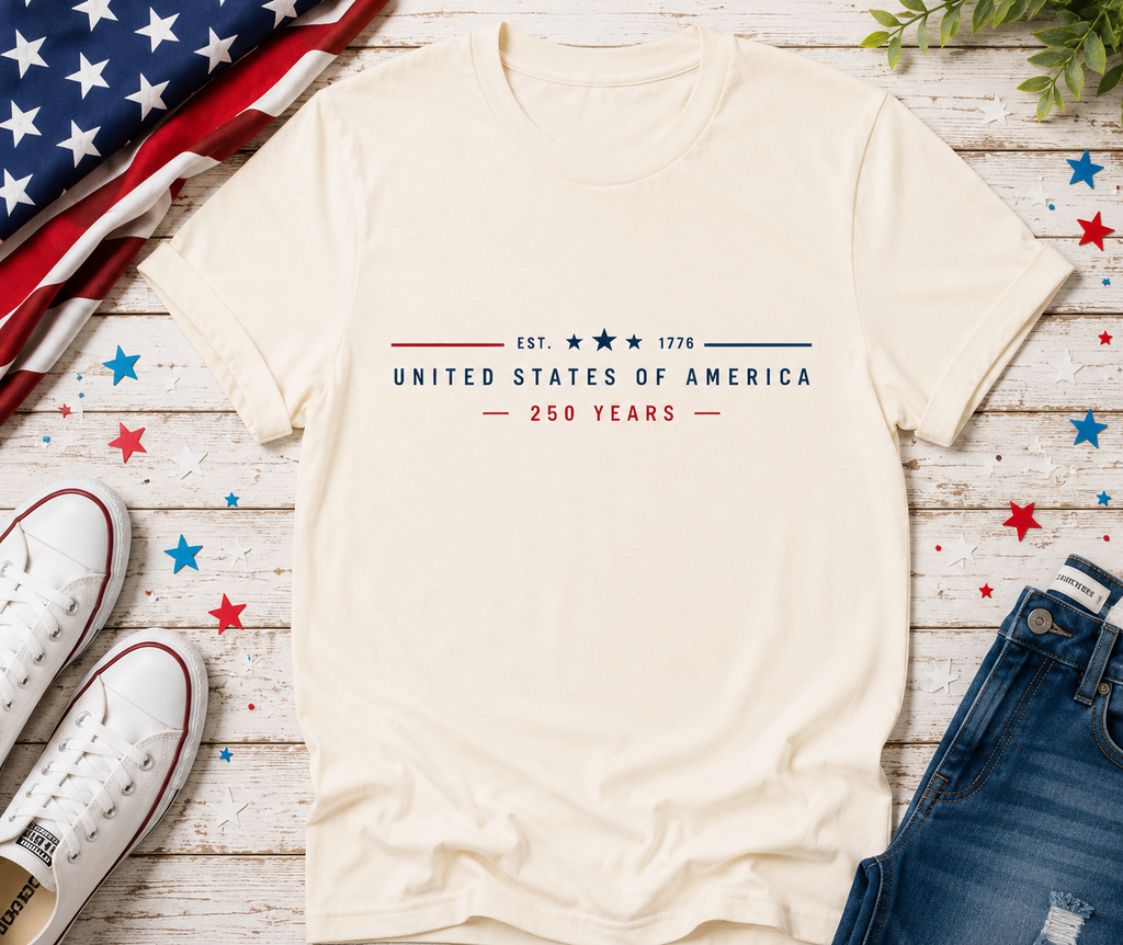 United States of America 250 Years Shirt | EST 1776 Patriotic Tee | Minimalist America 250 T-Shirt | USA Semiquincentennial Shirt