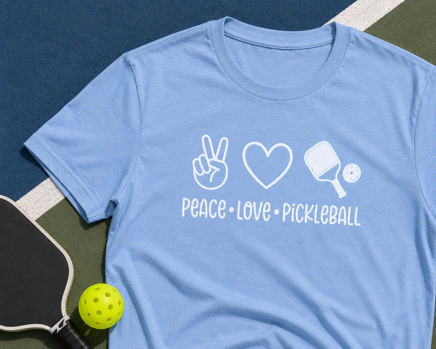 Peace Love Pickleball Graphic Tee | Cute Pickleball Shirt for Women & Men - Unisex Soft style T-Shirt