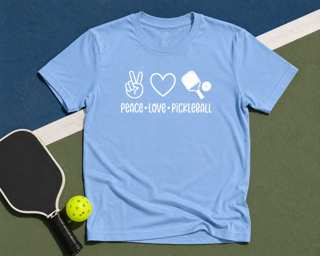 Peace Love Pickleball Graphic Tee | Cute Pickleball Shirt for Women & Men - Unisex Soft style T-Shirt