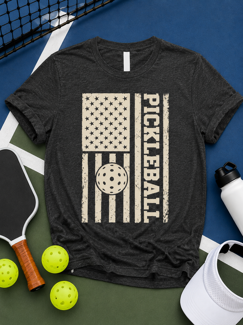 Pickleball American Flag Shirt – Distressed Patriotic Pickleball Tee for Men & Women