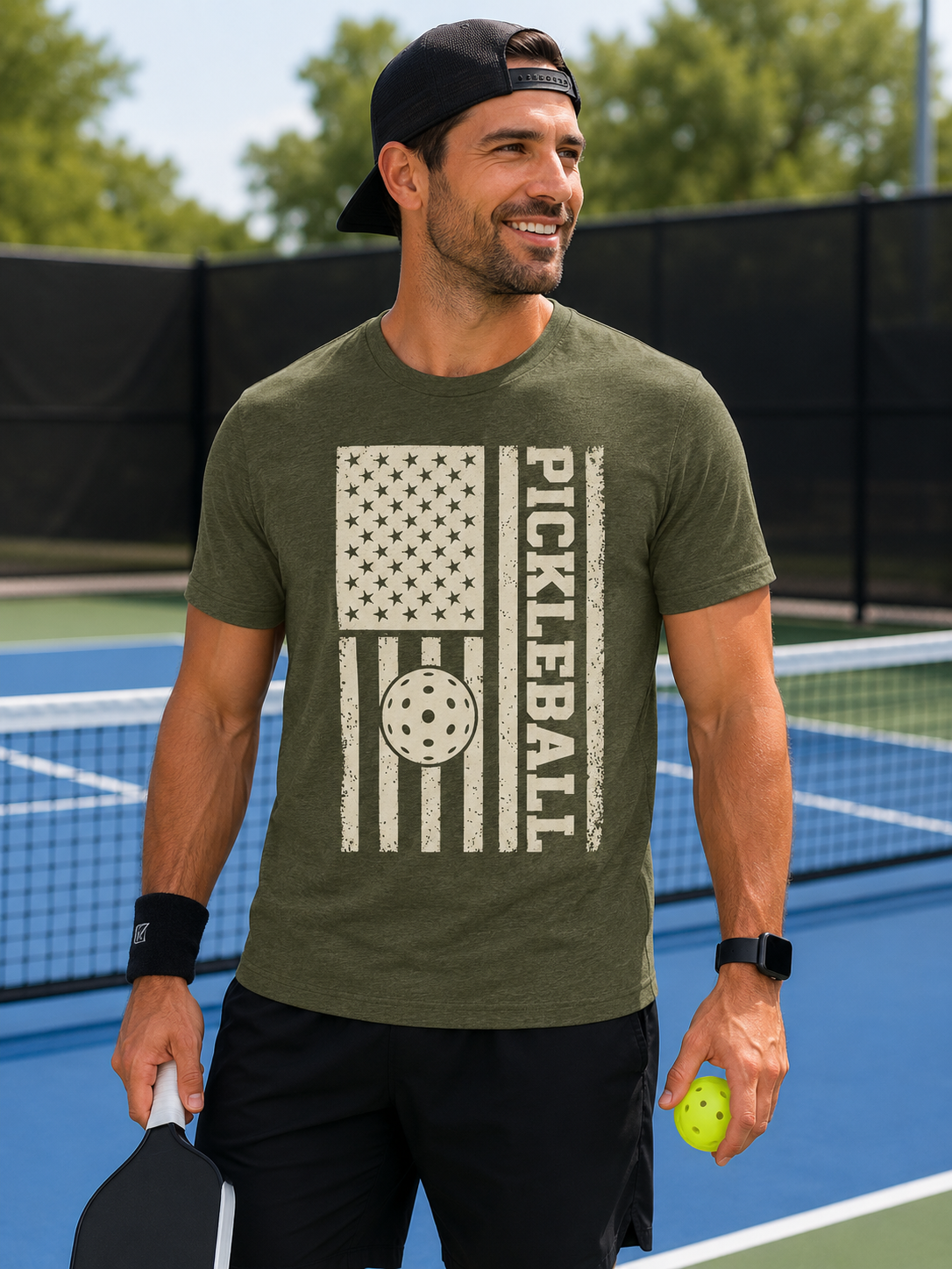 Pickleball American Flag Shirt – Distressed Patriotic Pickleball Tee for Men & Women