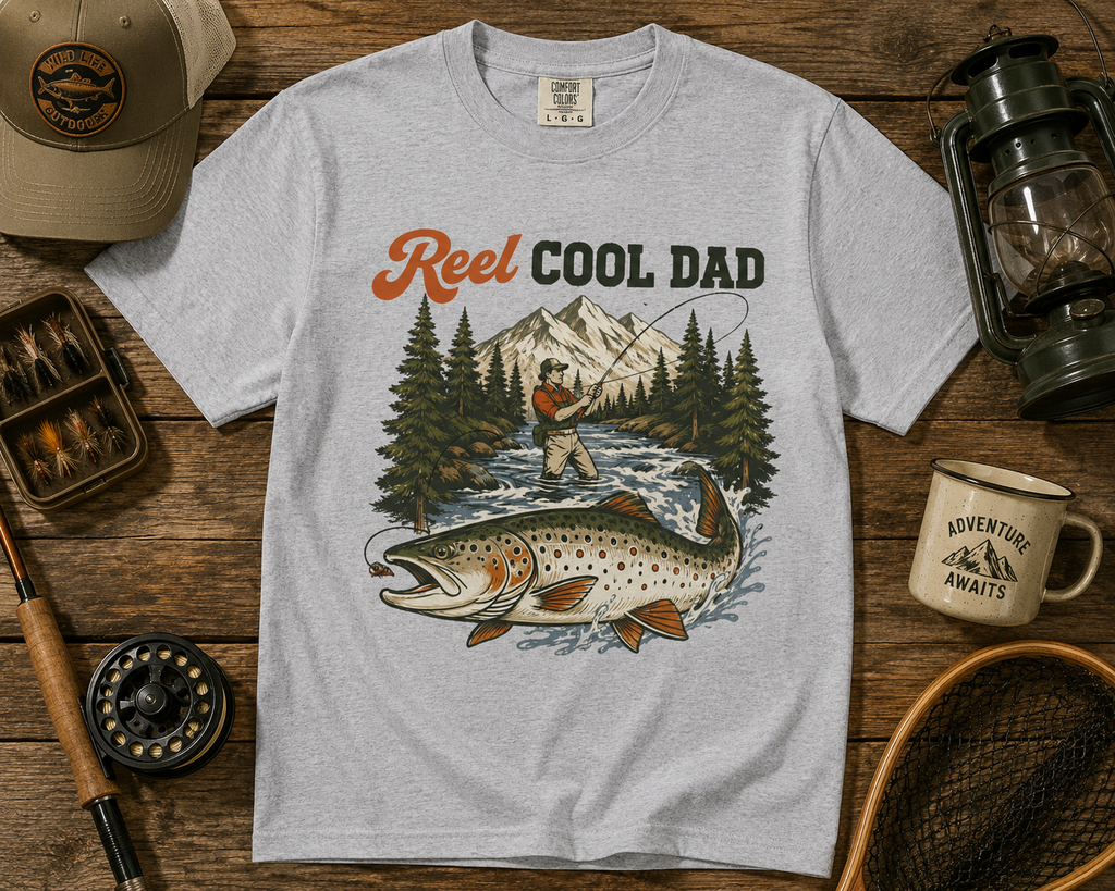 Reel Cool Dad Fishing Shirt | Funny Fishing Dad T-Shirt | Father’s Day Fisherman Gift | Vintage Trout Graphic Tee | Outdoorsman Dad Shirt