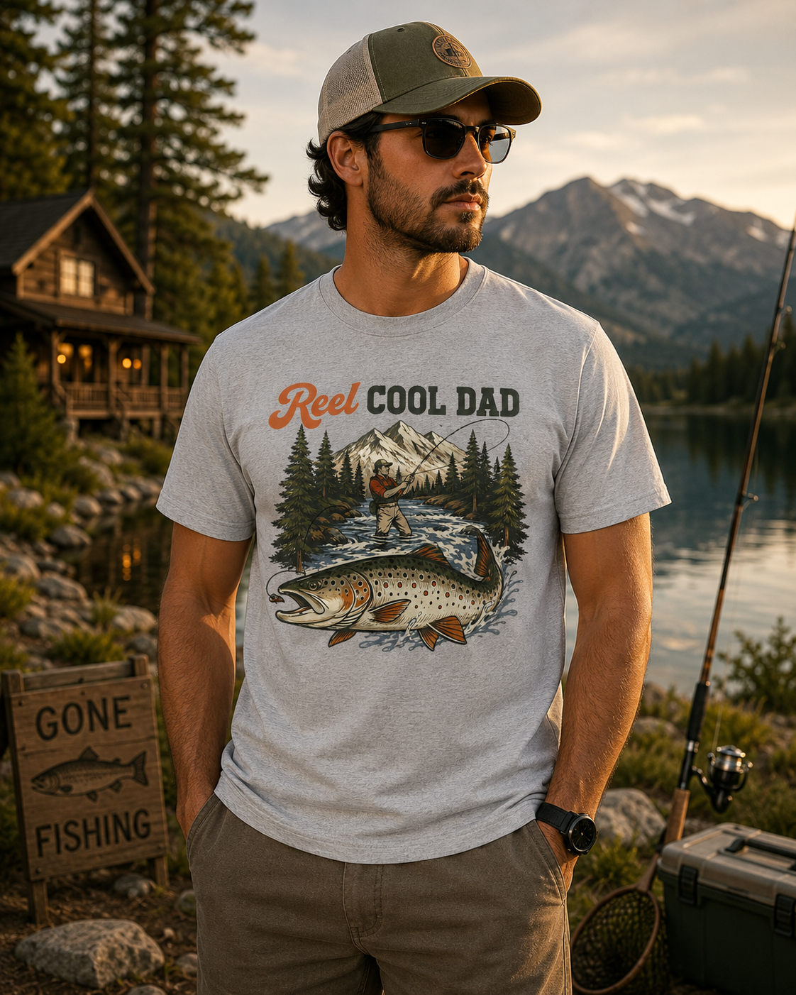 Reel Cool Dad Fishing Shirt | Funny Fishing Dad T-Shirt | Father’s Day Fisherman Gift | Vintage Trout Graphic Tee | Outdoorsman Dad Shirt