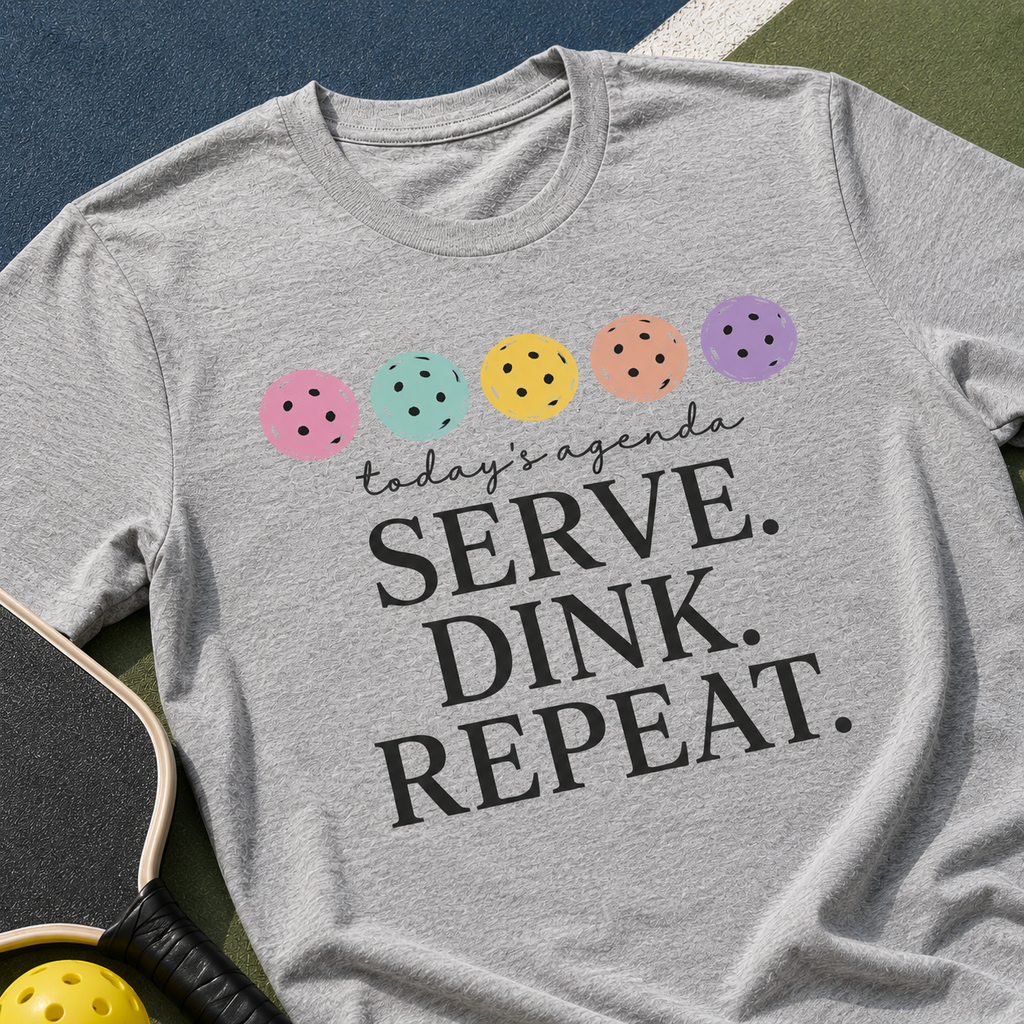 Today’s Agenda Serve Dink Repeat Pickleball Graphic T-Shirt | Cute Pastel Pickleball Tee for Women