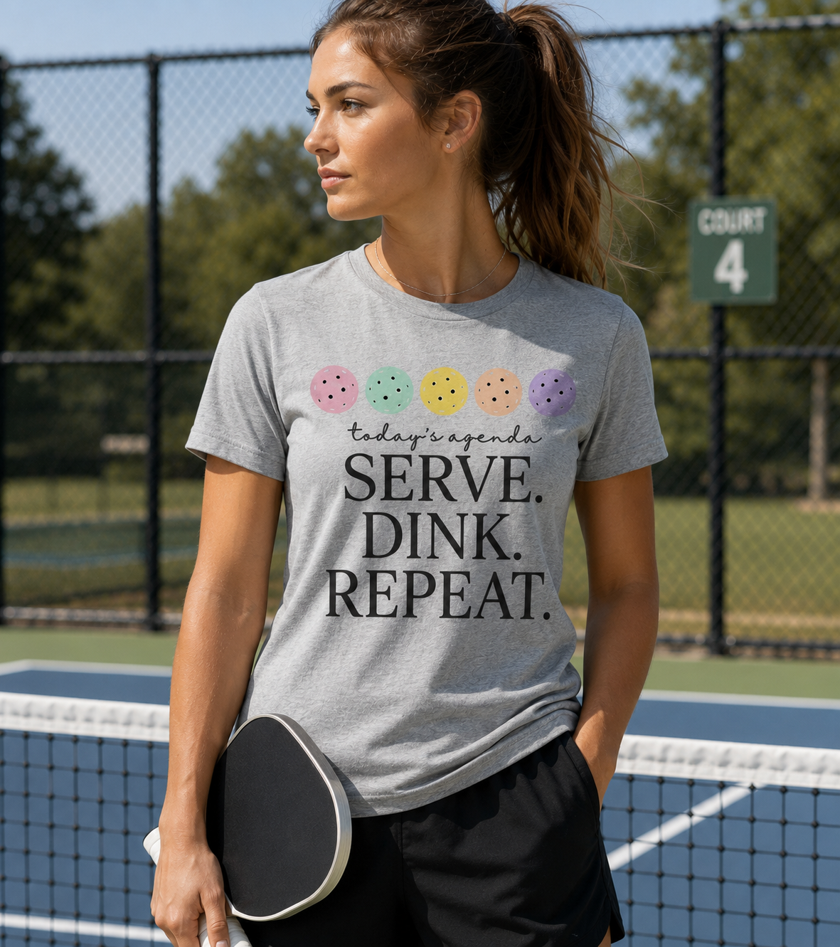 Today’s Agenda Serve Dink Repeat Pickleball Graphic T-Shirt | Cute Pastel Pickleball Tee for Women