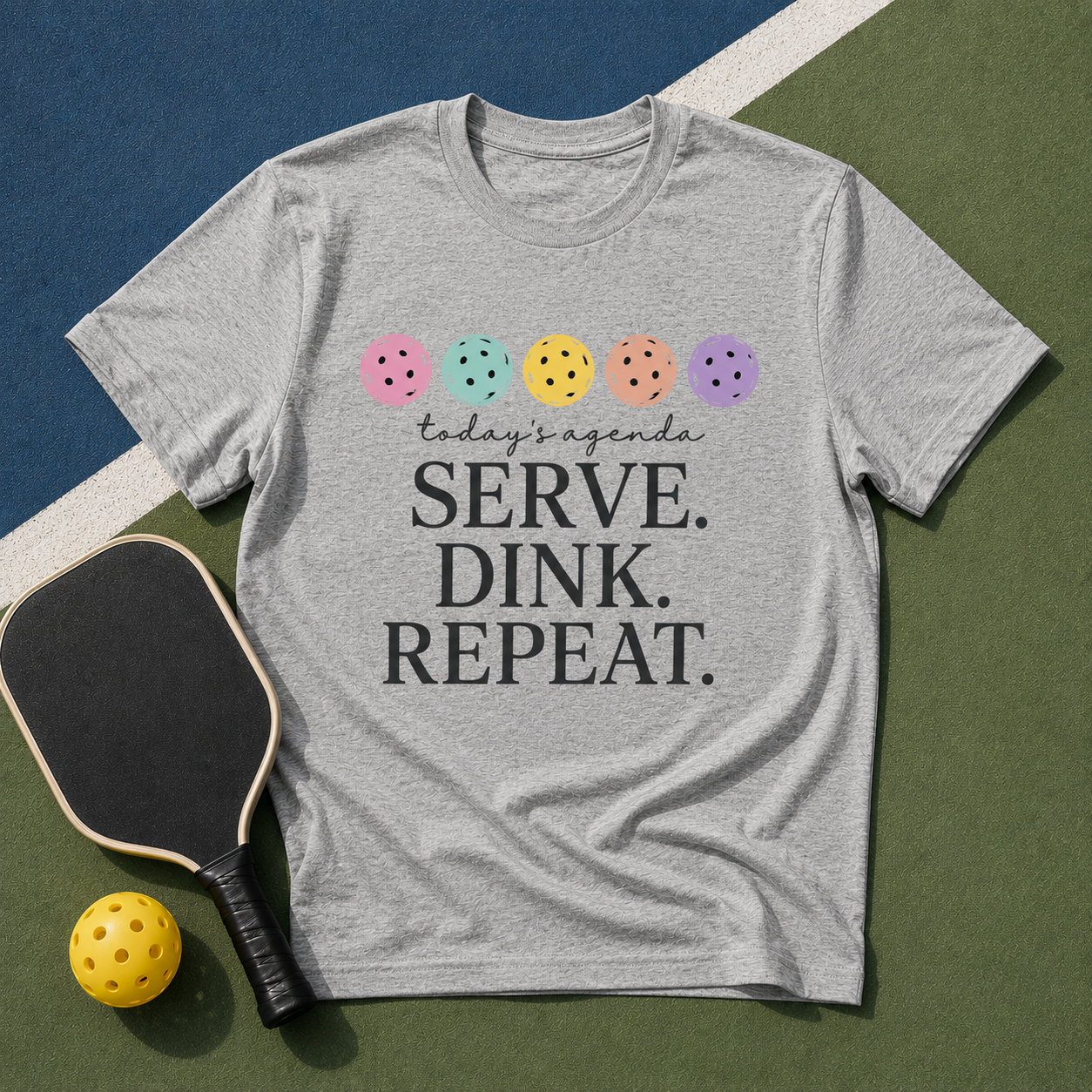 Today’s Agenda Serve Dink Repeat Pickleball Graphic T-Shirt | Cute Pastel Pickleball Tee for Women