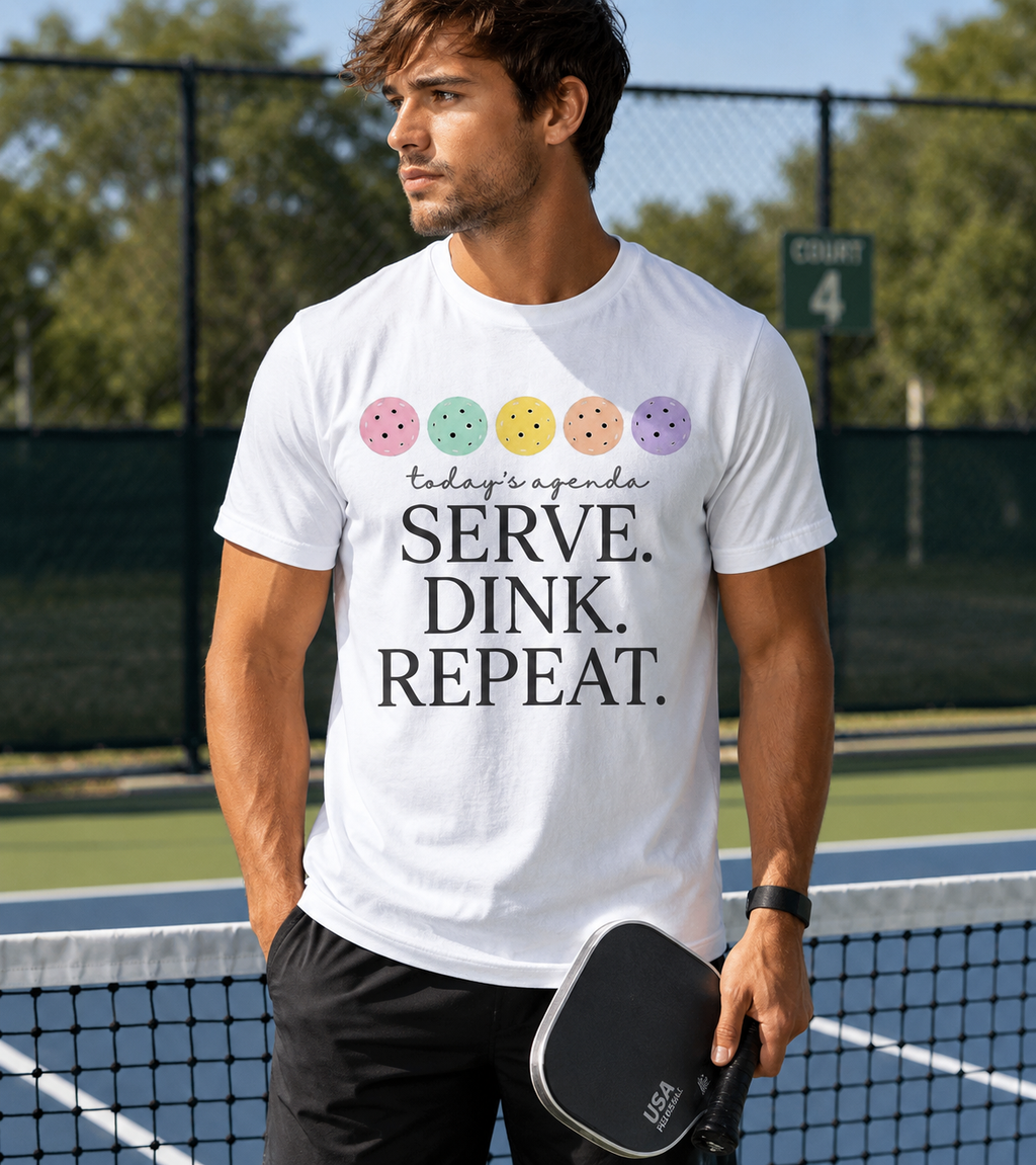 Today’s Agenda Serve Dink Repeat Pickleball Graphic T-Shirt | Cute Pastel Pickleball Tee for Women