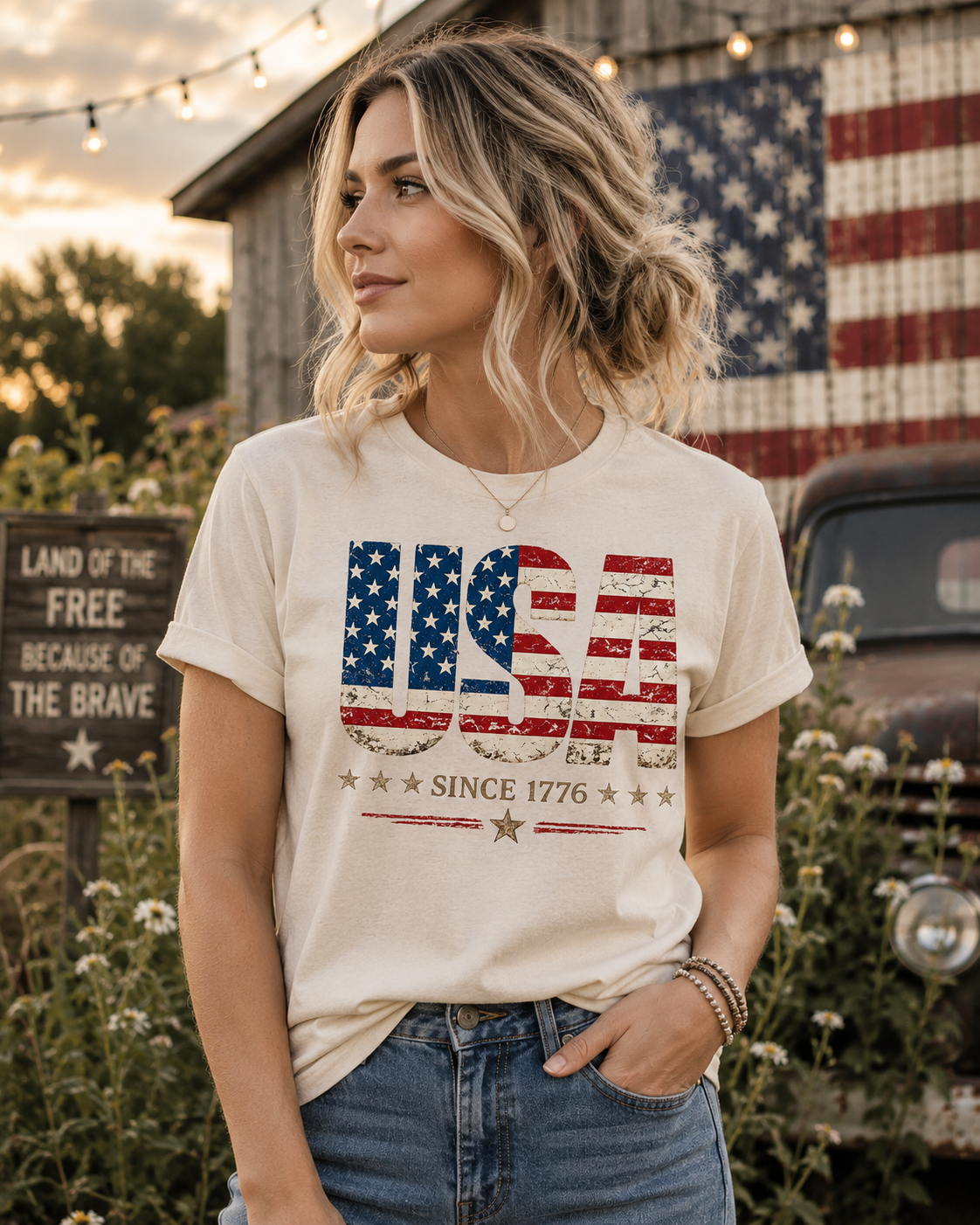 USA Since 1776 Vintage Patriotic T-Shirt | Distressed American Flag Graphic Tee